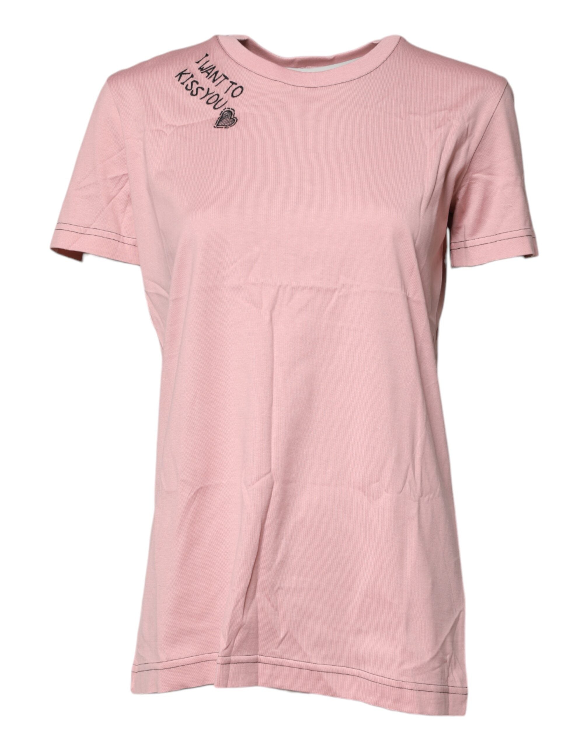 Pink Logo Print Cotton Crew Neck T-shirt - ventzia