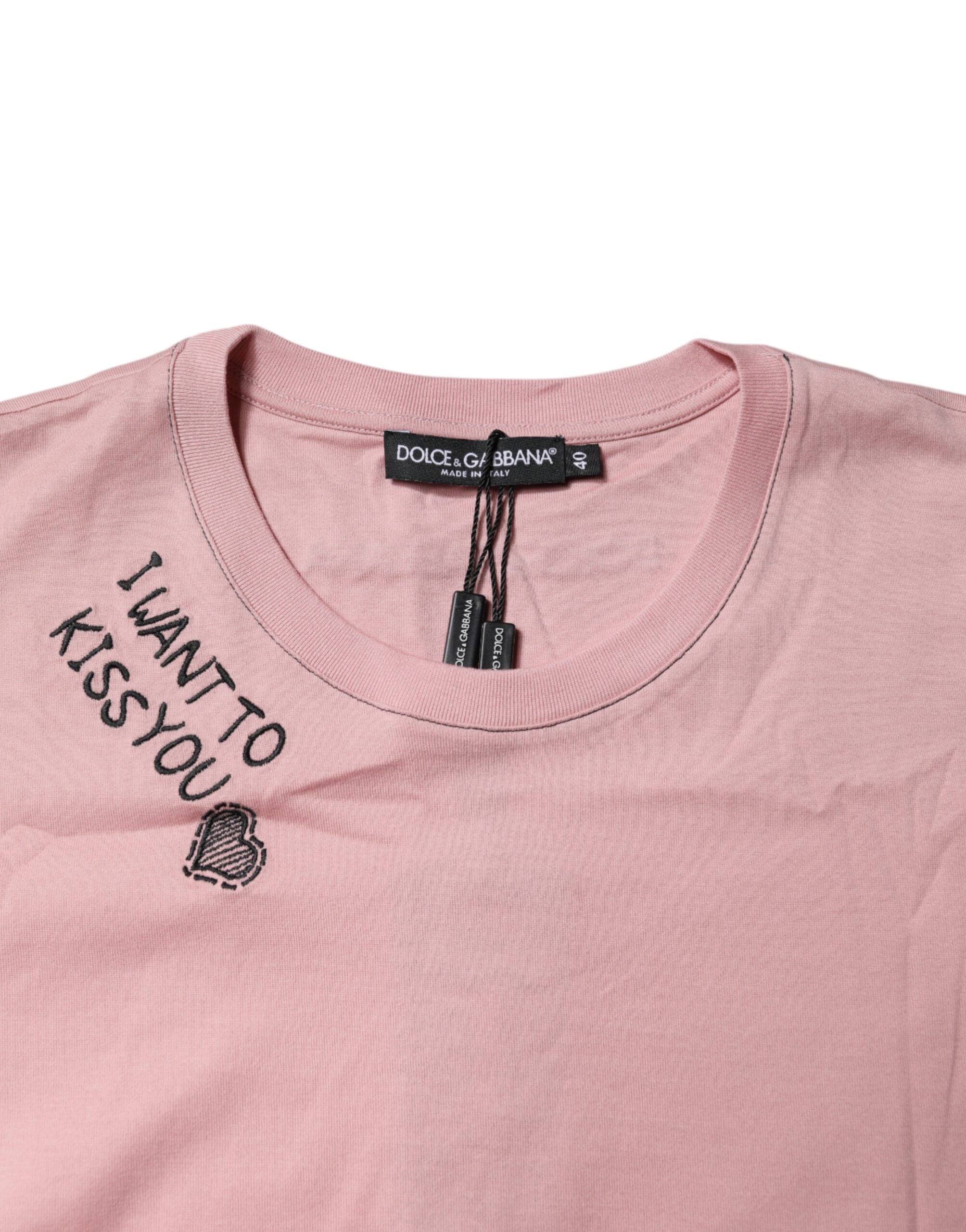 Pink Logo Print Cotton Crew Neck T-shirt - ventzia