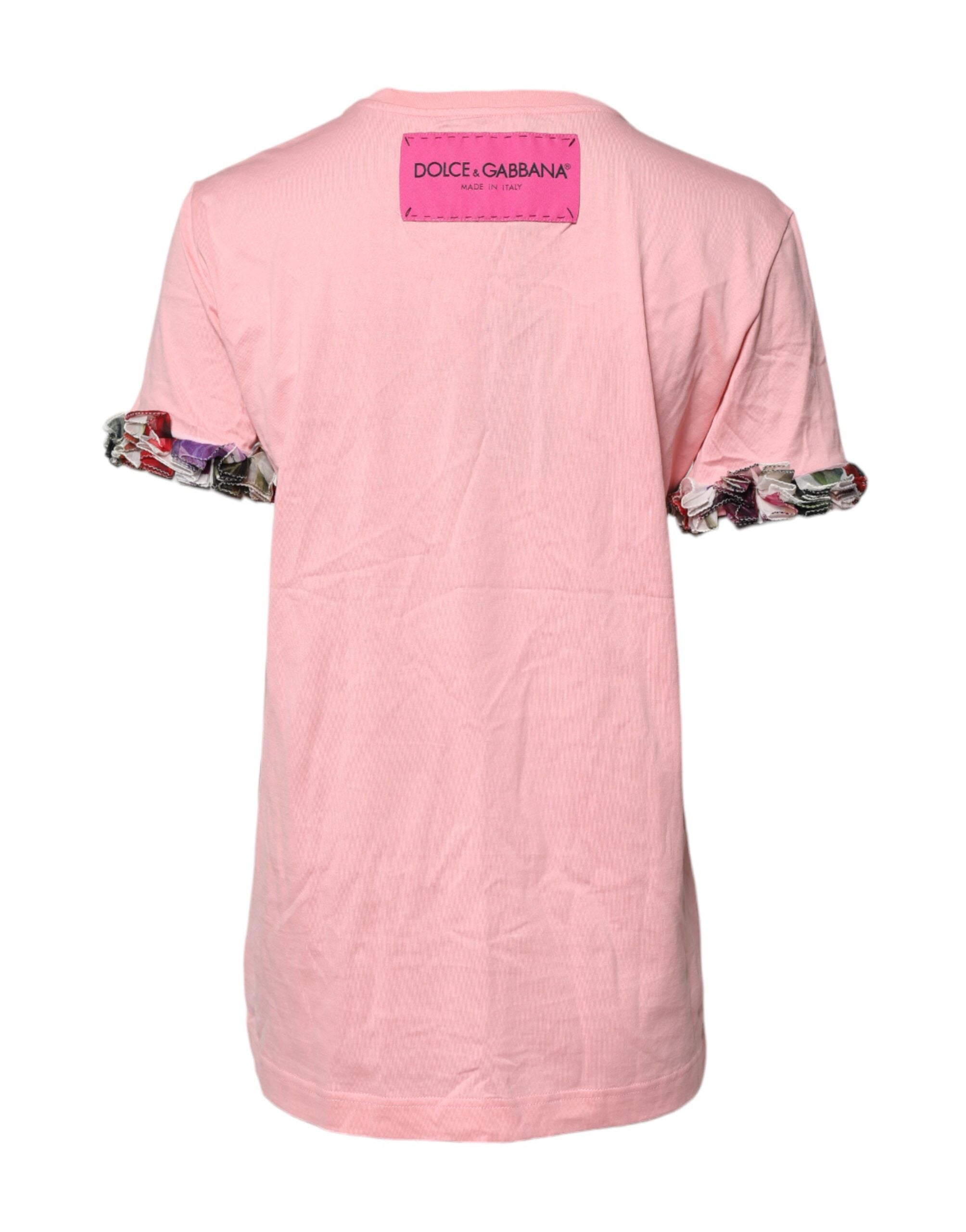 Pink Logo Print Cotton Crew Neck Tee T-shirt - ventzia