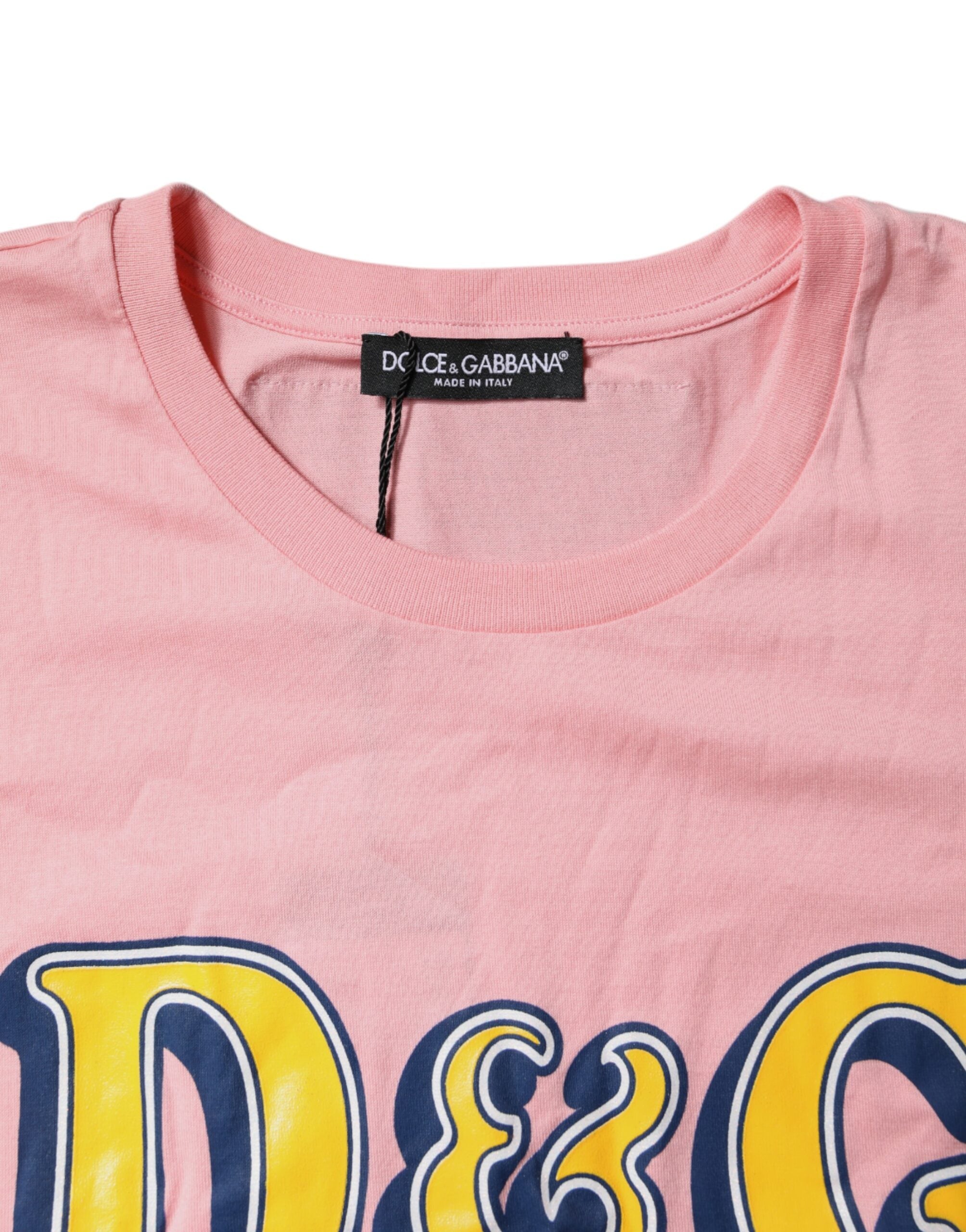 Pink Logo Print Cotton Crew Neck Tee T-shirt - ventzia
