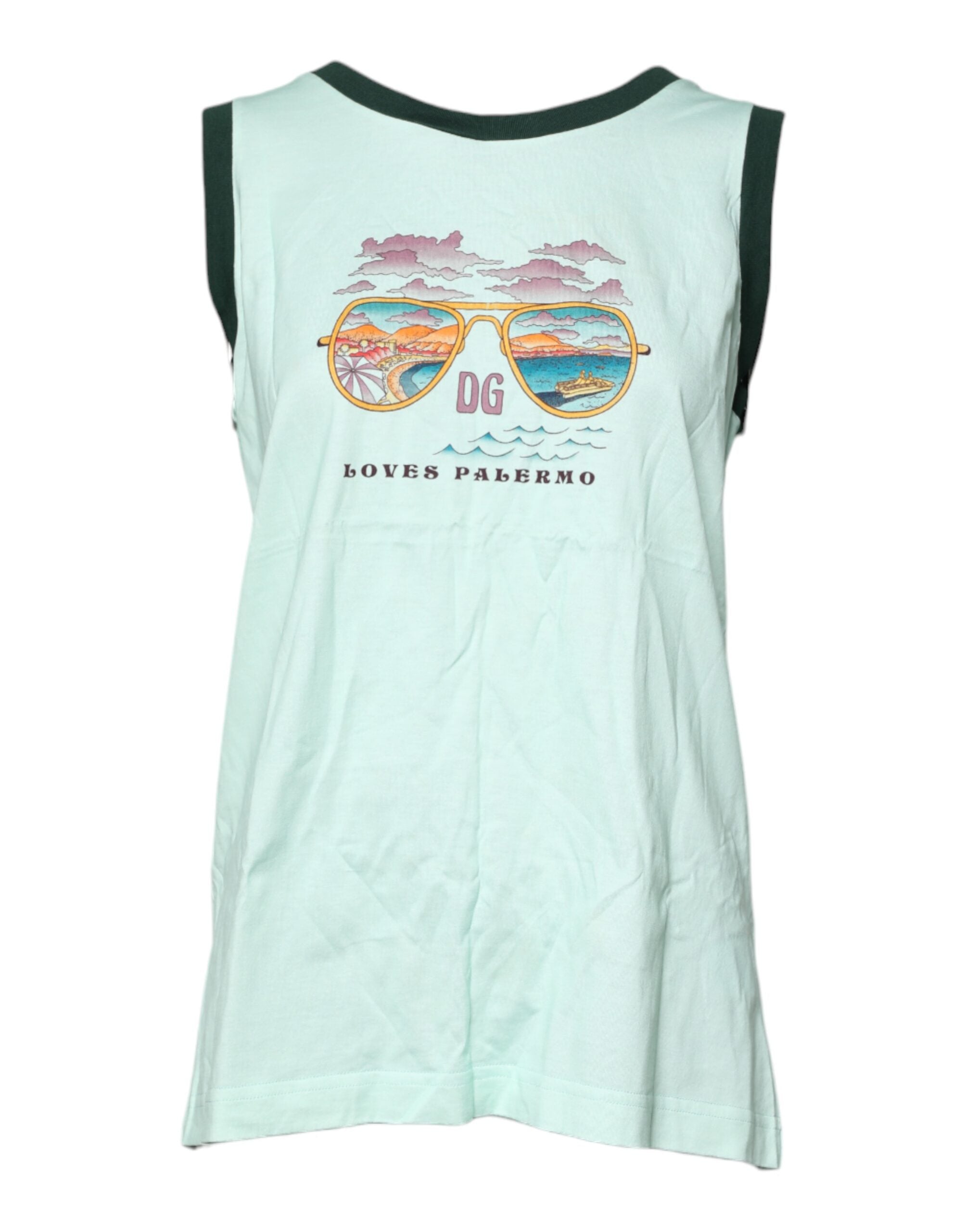 Light Green Graphic Print Sleeveless Tank T-shirt - ventzia