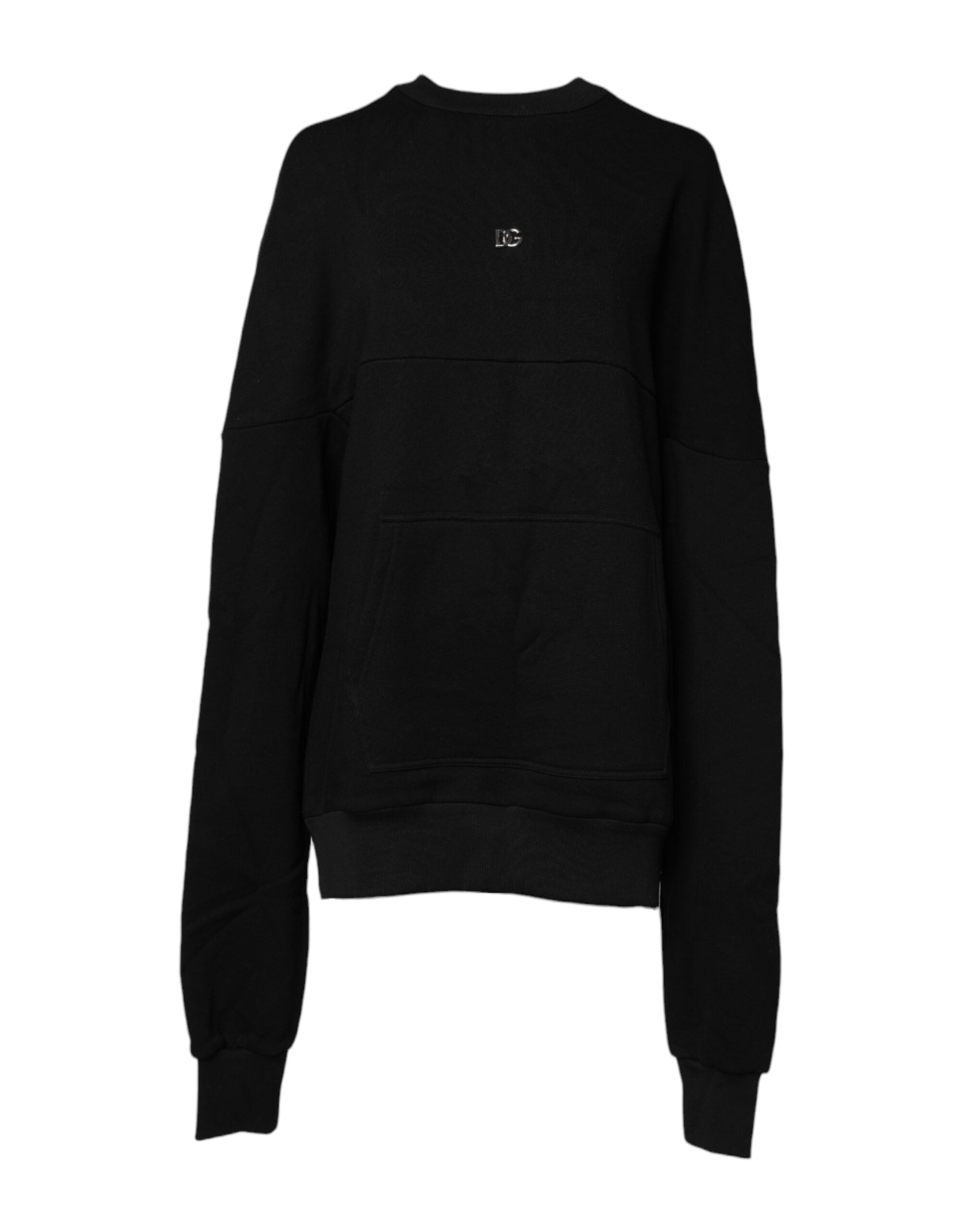 Black Cotton Crew Neck Sweatshirt Sweater - ventzia