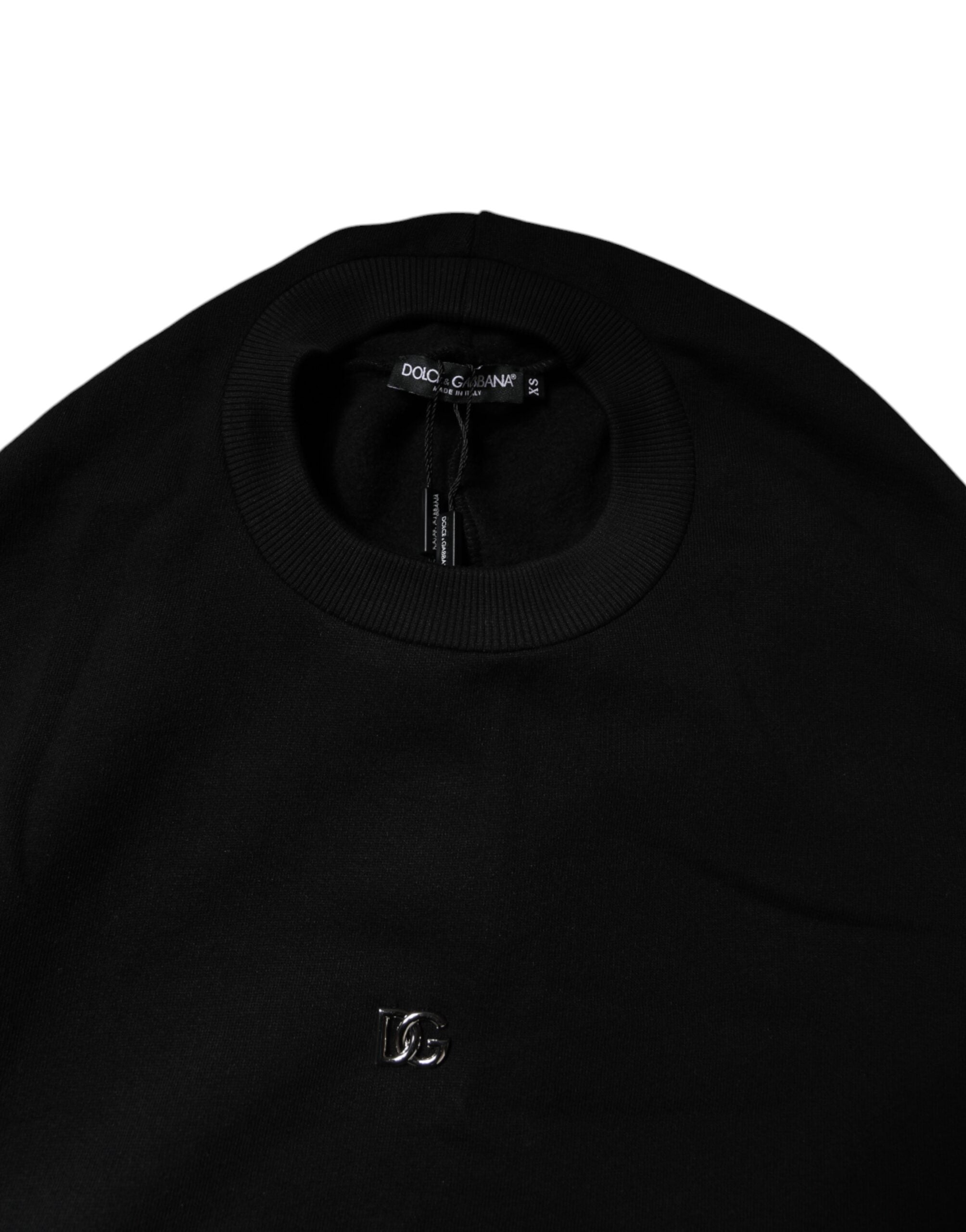 Black Cotton Crew Neck Sweatshirt Sweater - ventzia