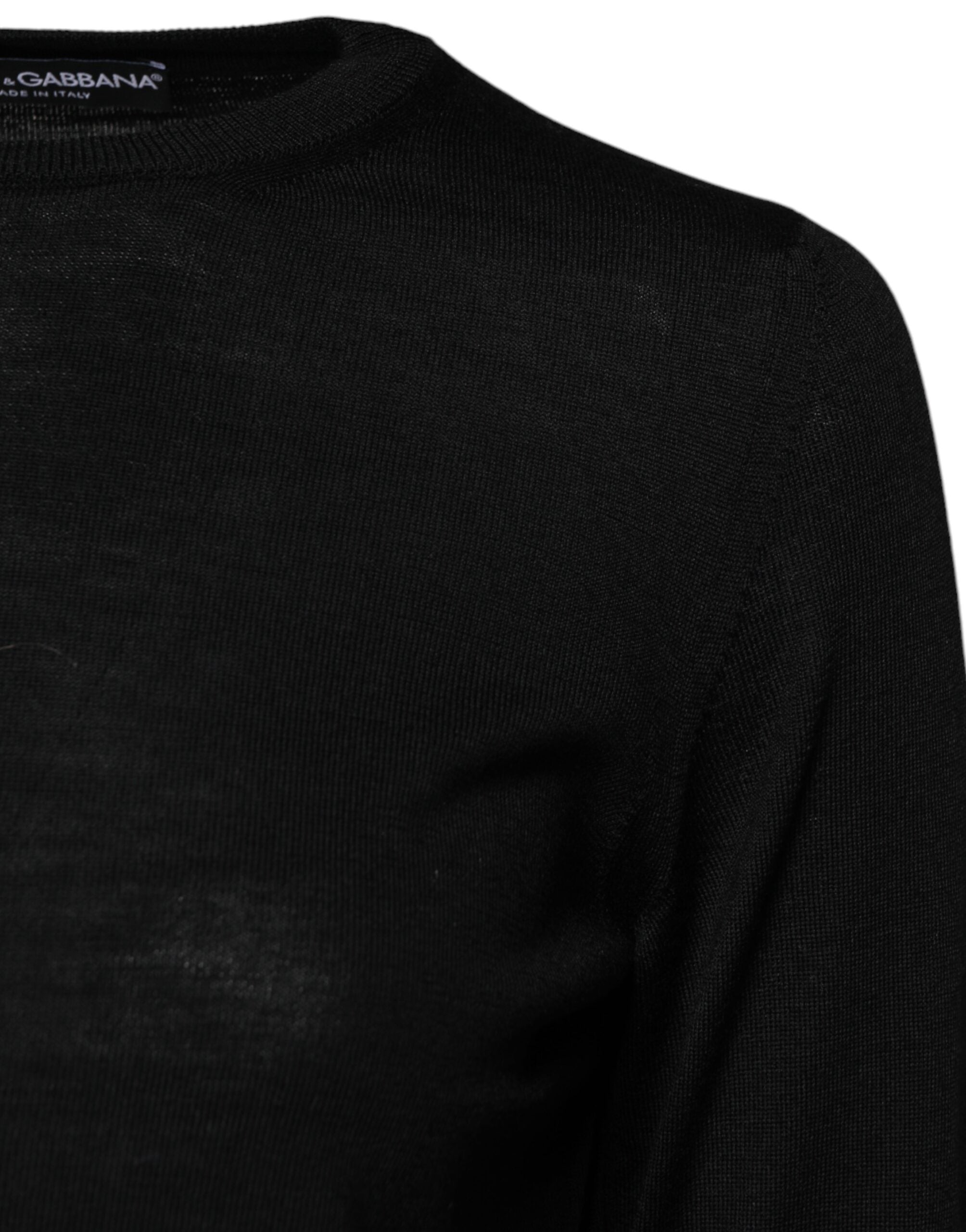 Black Wool Knit Crew Neck Pullover Sweater - ventzia