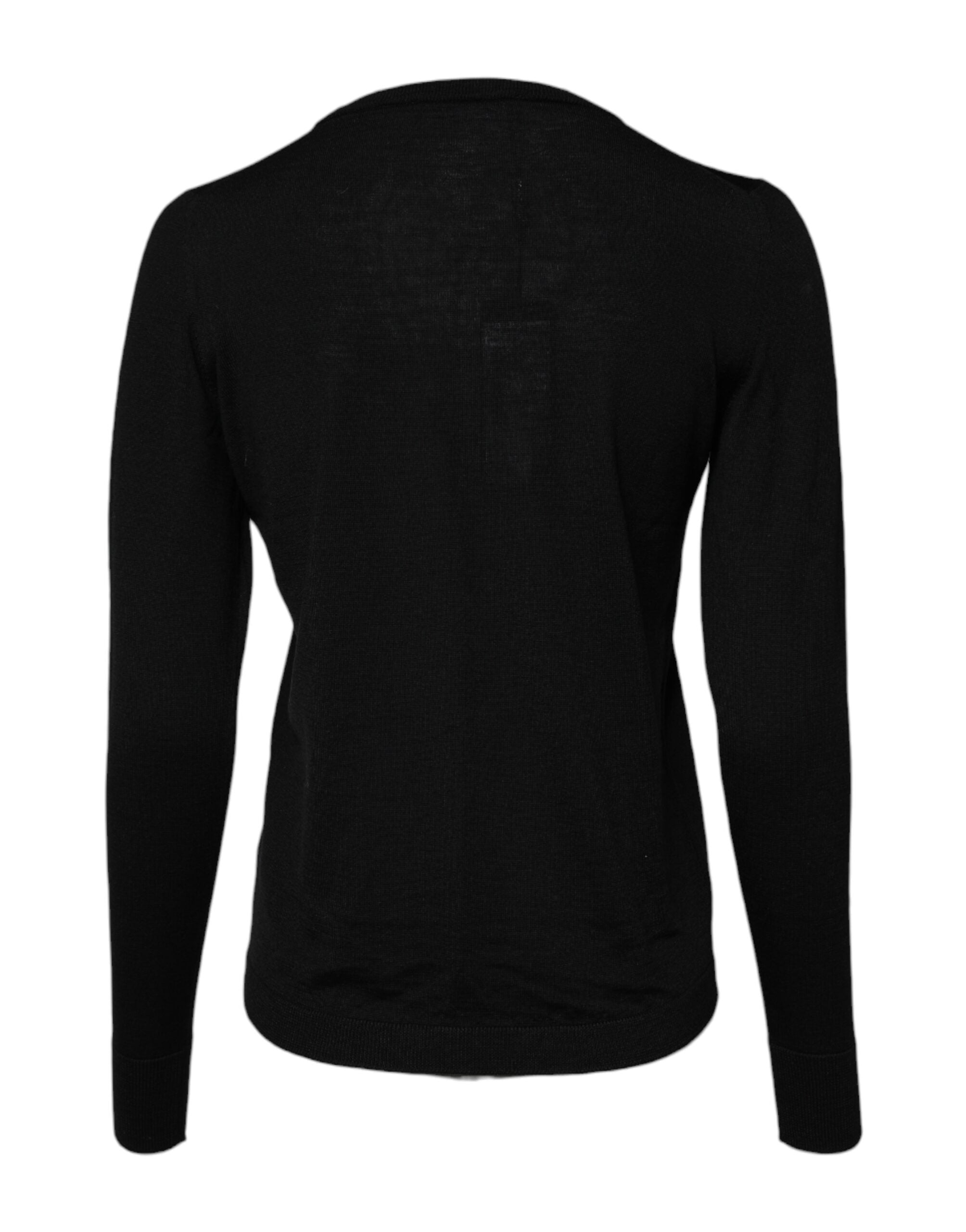 Black Wool Knit Crew Neck Pullover Sweater - ventzia