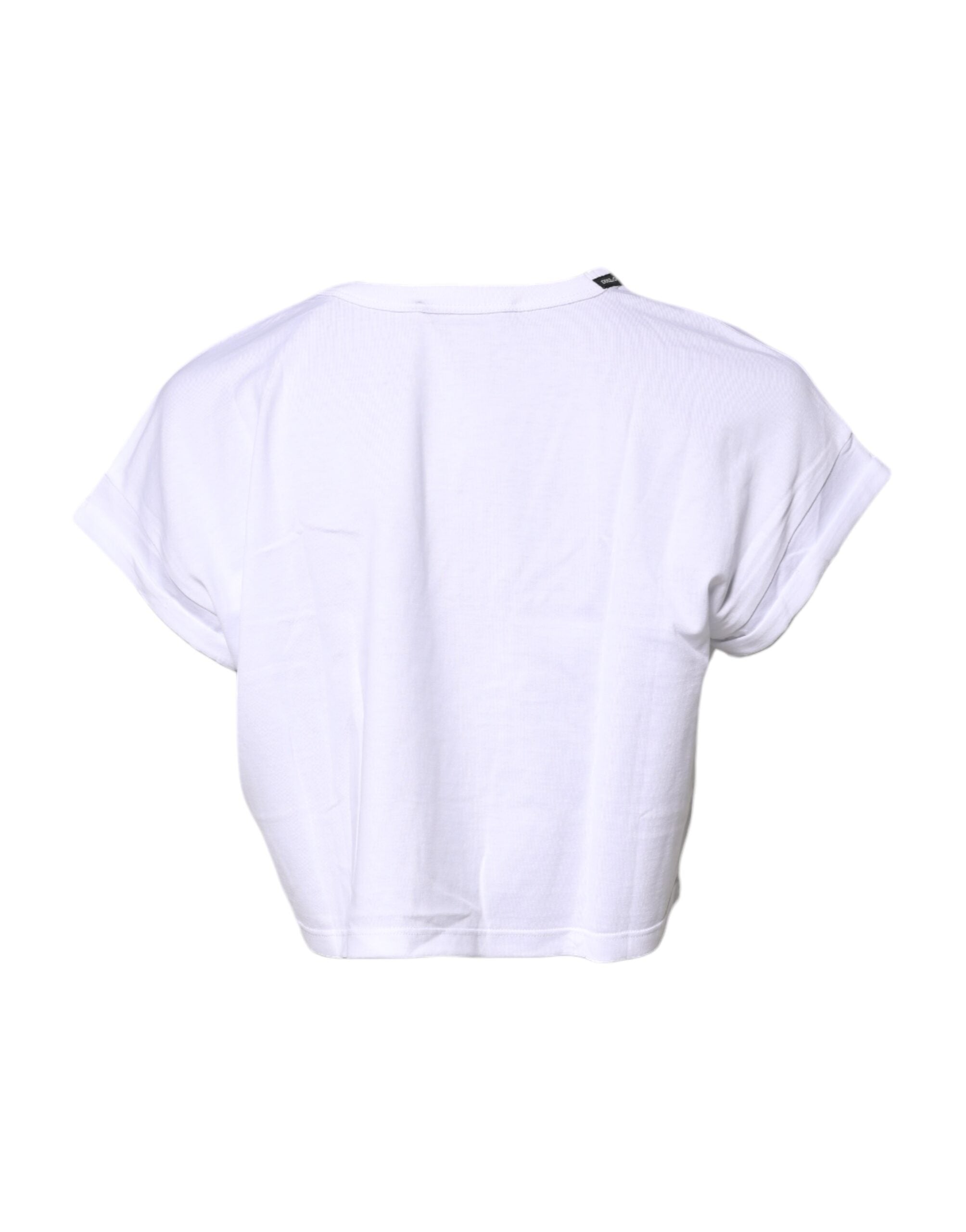 White Cotton Crew Neck Cropped T-shirt Top - ventzia