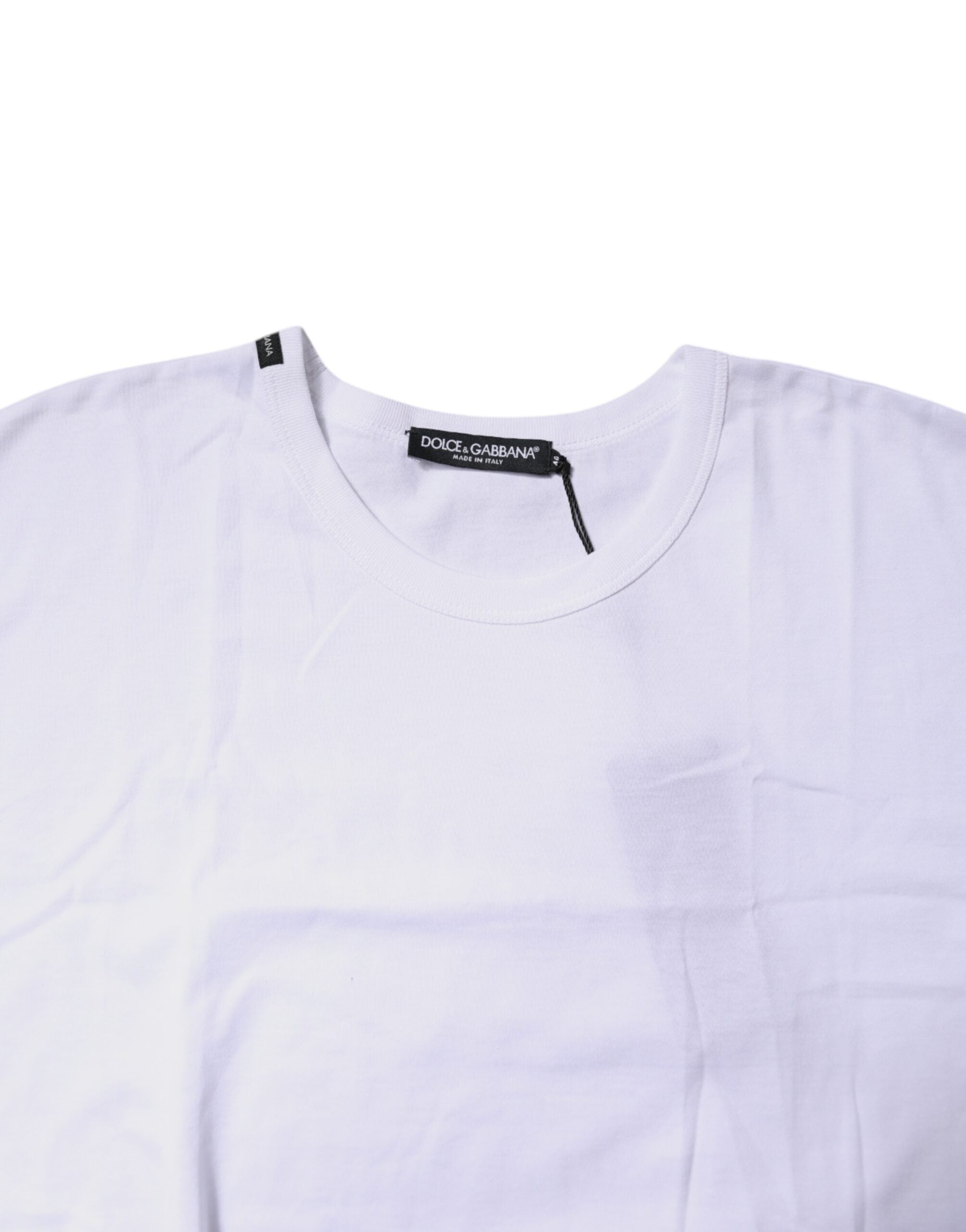 White Cotton Crew Neck Cropped T-shirt Top - ventzia