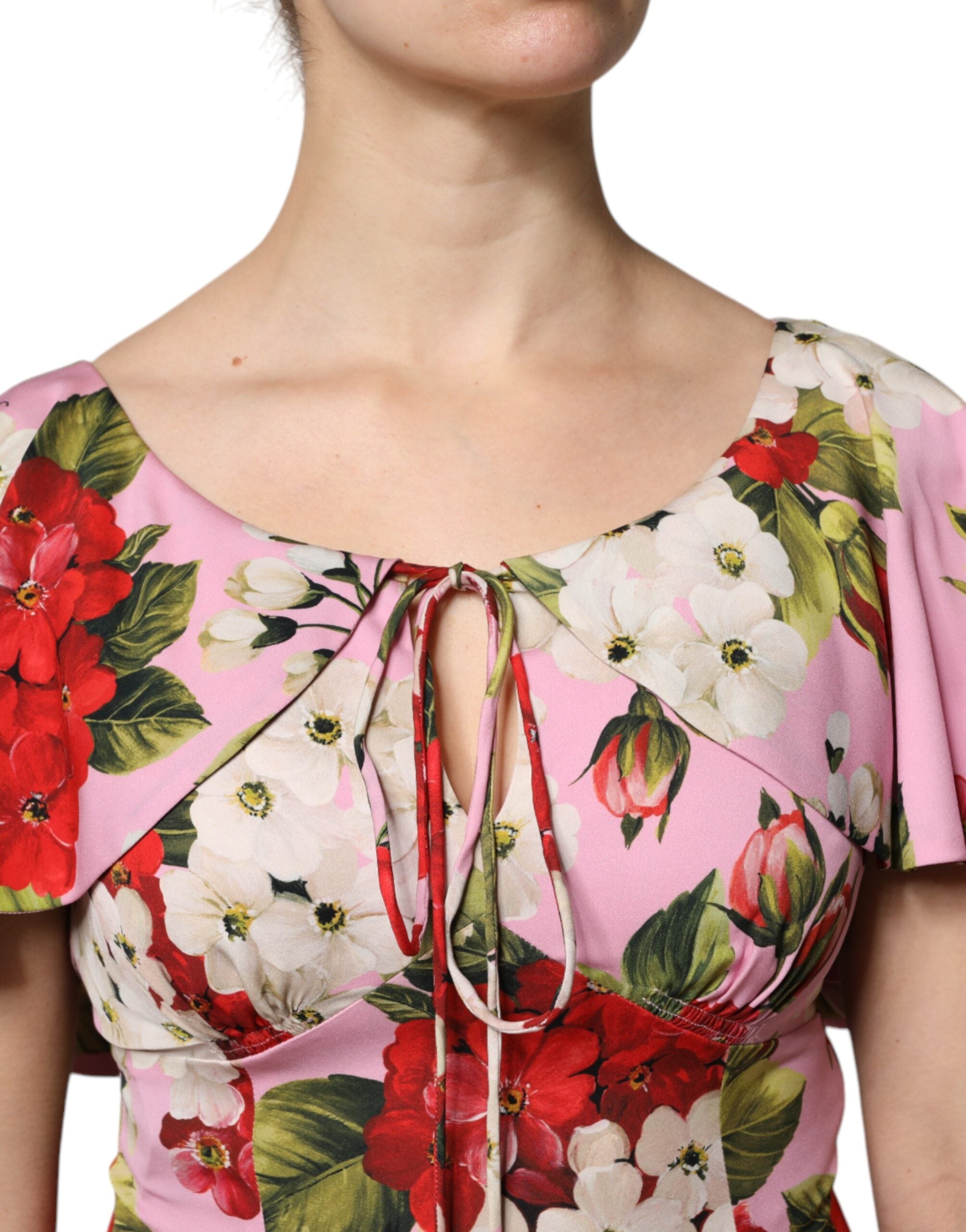 Pink Floral Silk Short Sleeves Blouse Top - ventzia