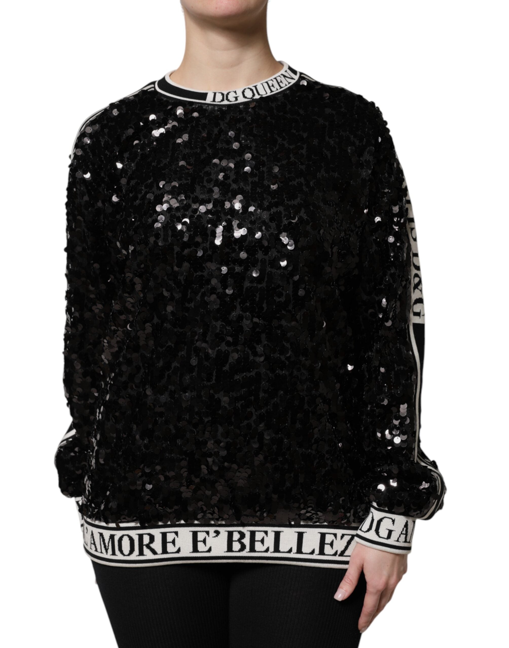 Black DG Queen Sequin Pullover Sweater - ventzia