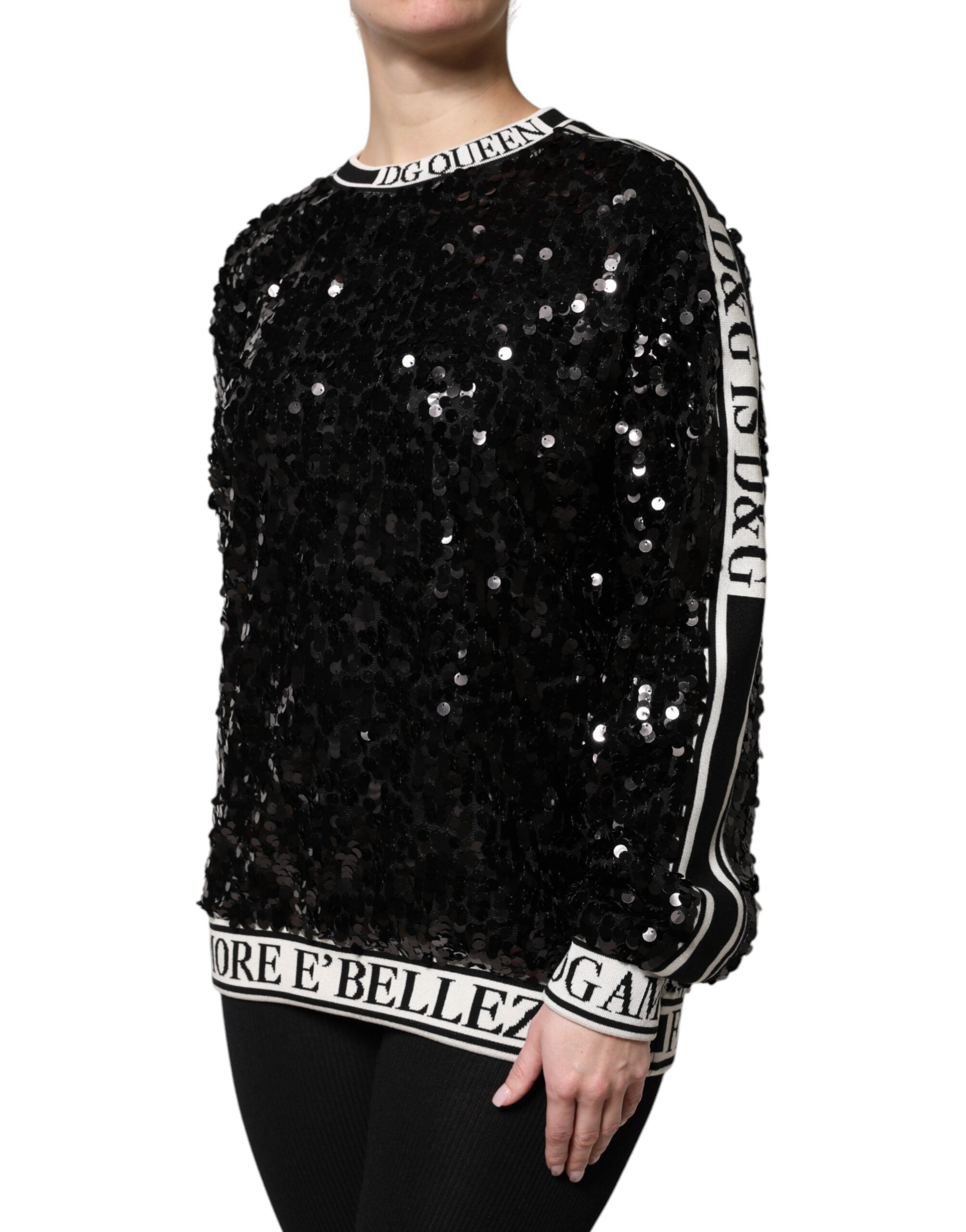Black DG Queen Sequin Pullover Sweater - ventzia