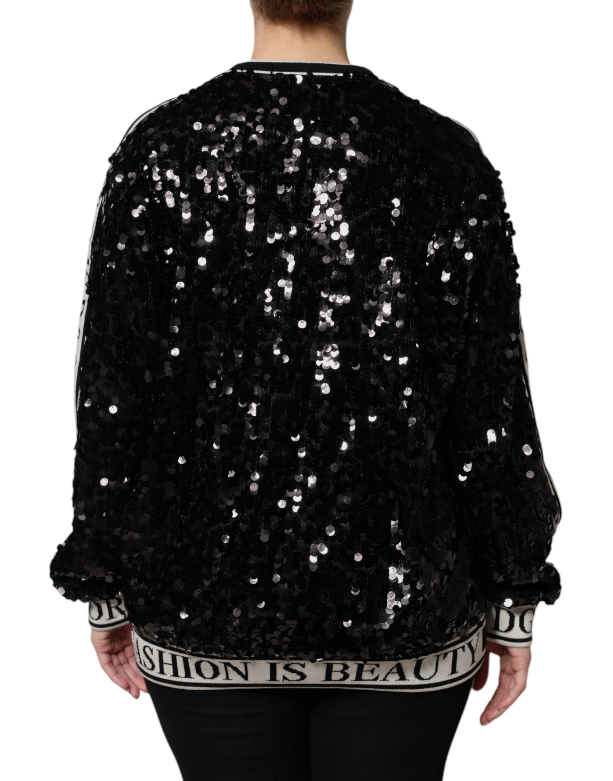 Black DG Queen Sequin Pullover Sweater - ventzia