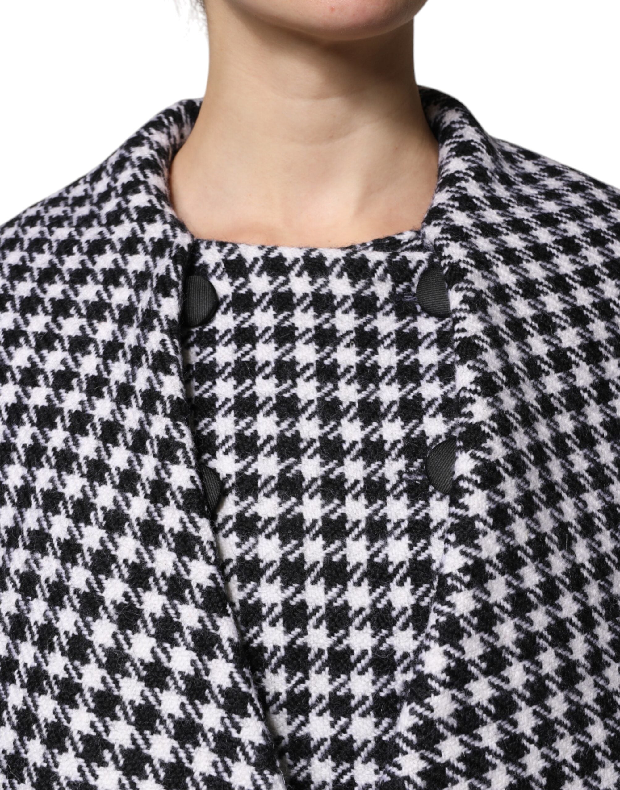 Black White Monochrome Patterned Floral Cape Jacket - ventzia