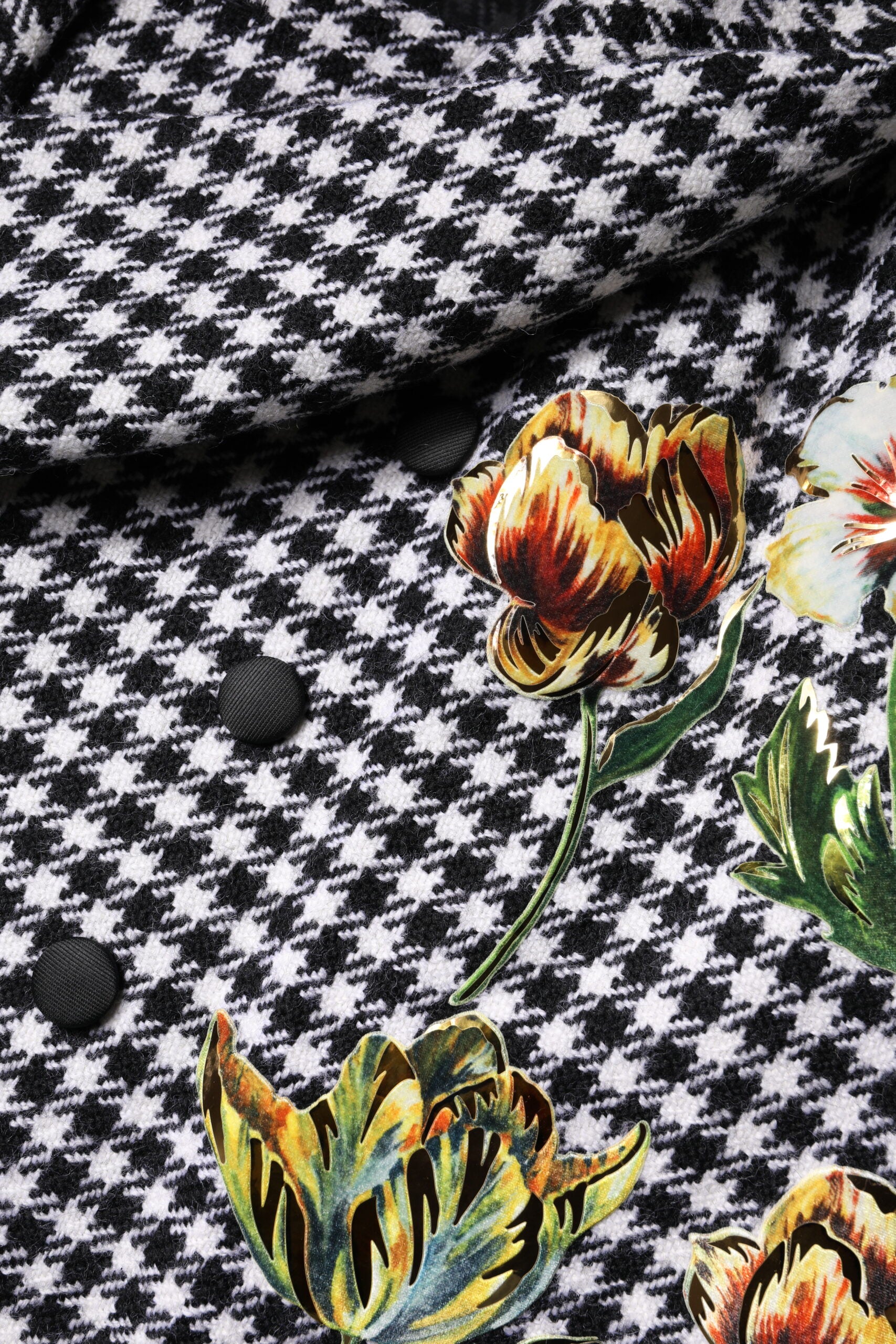 Black White Monochrome Patterned Floral Cape Jacket - ventzia