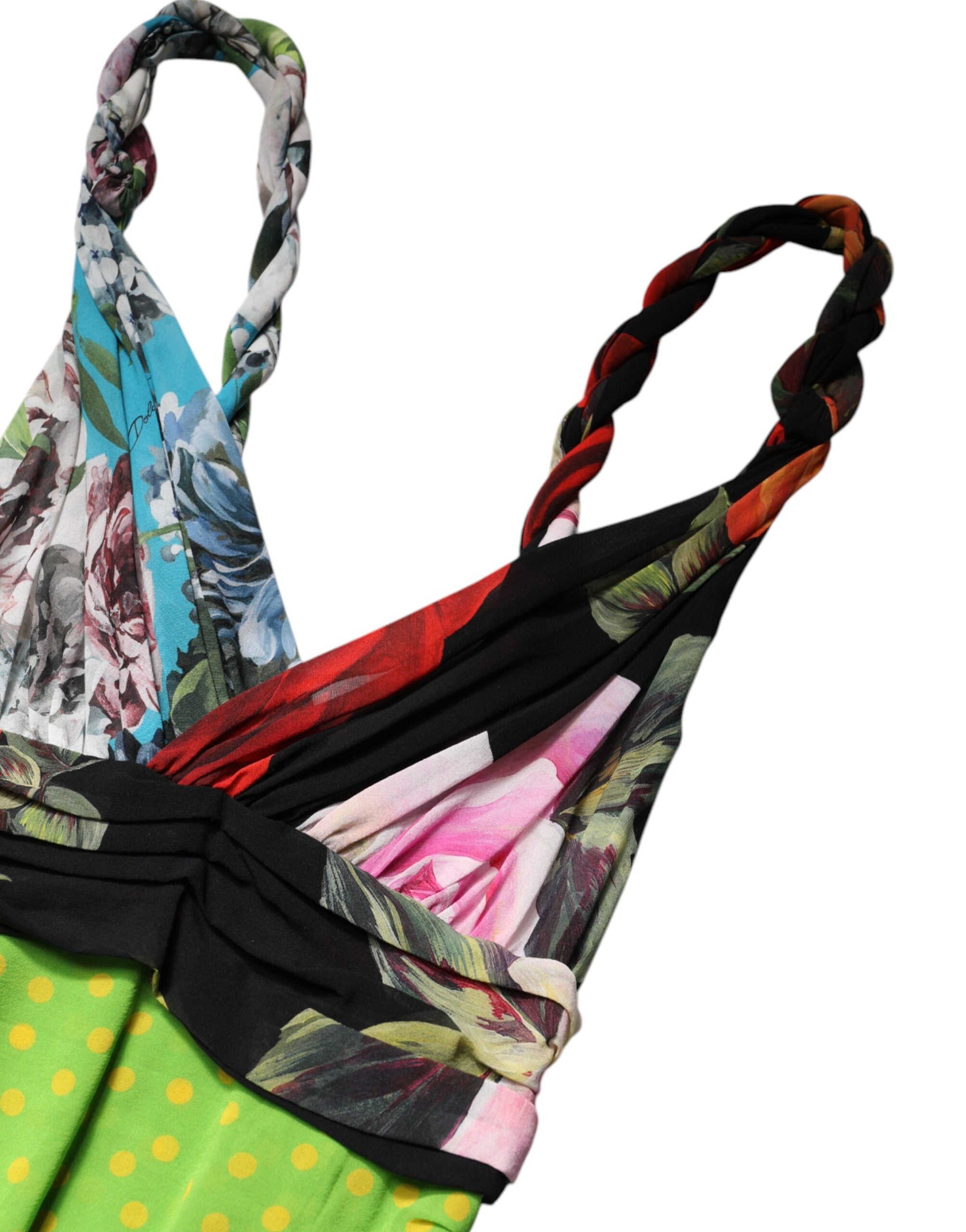 Multicolor Floral Patchwork Fitted Mini Dress - ventzia