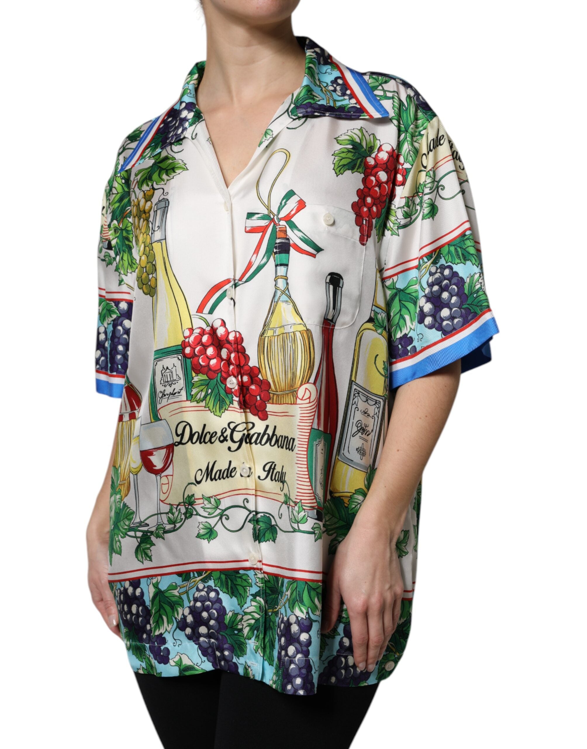 Multicolor Short Sleeve Silk Food Shirt Top - ventzia