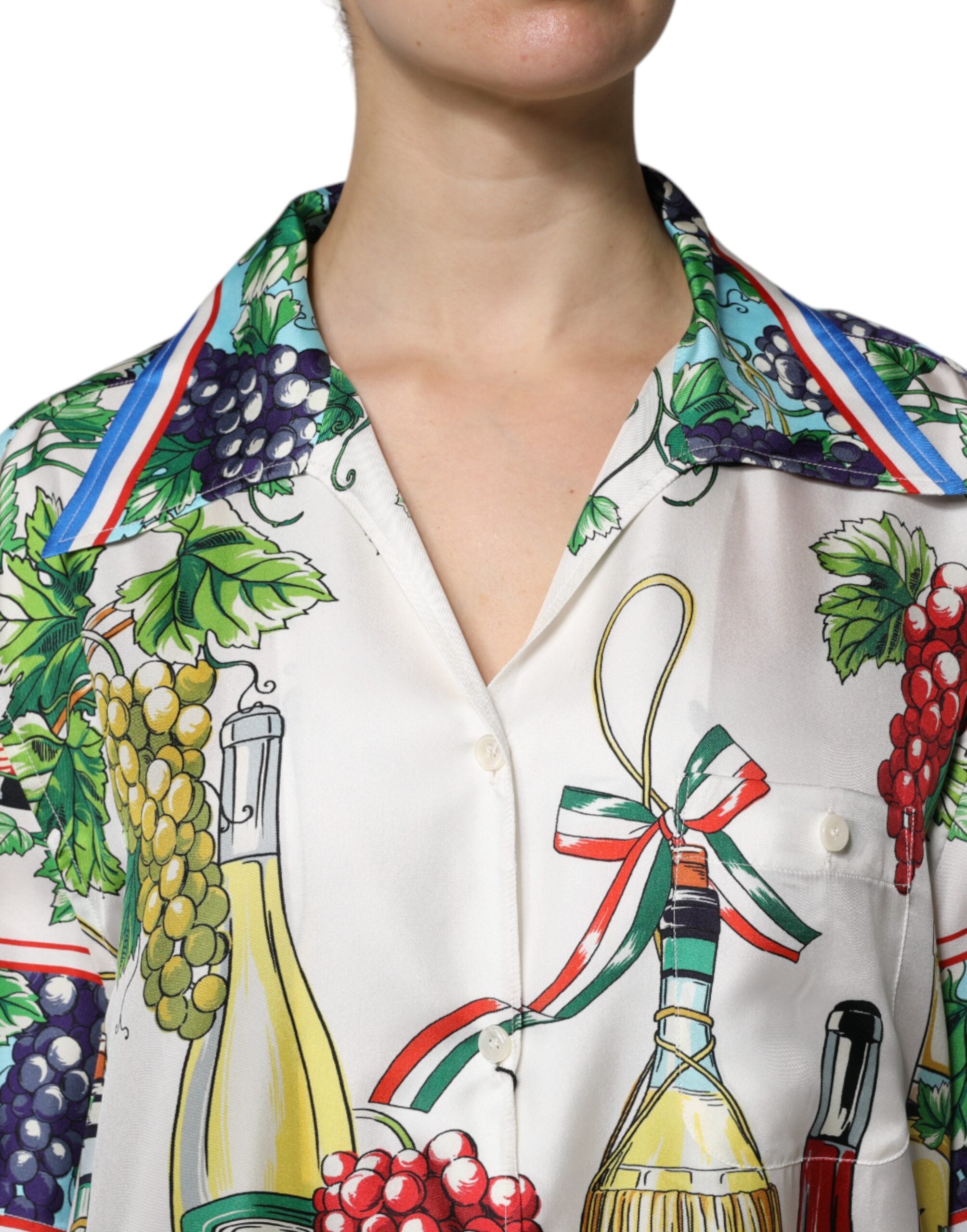 Multicolor Short Sleeve Silk Food Shirt Top - ventzia
