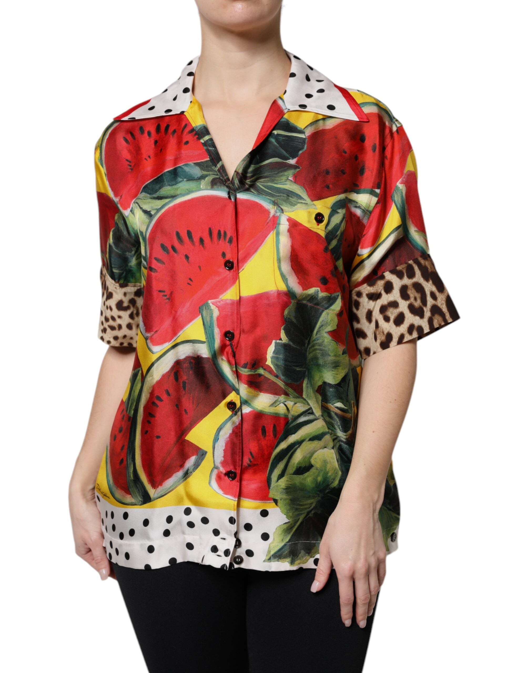 Multicolor Watermelon Collared Shirt Top - ventzia