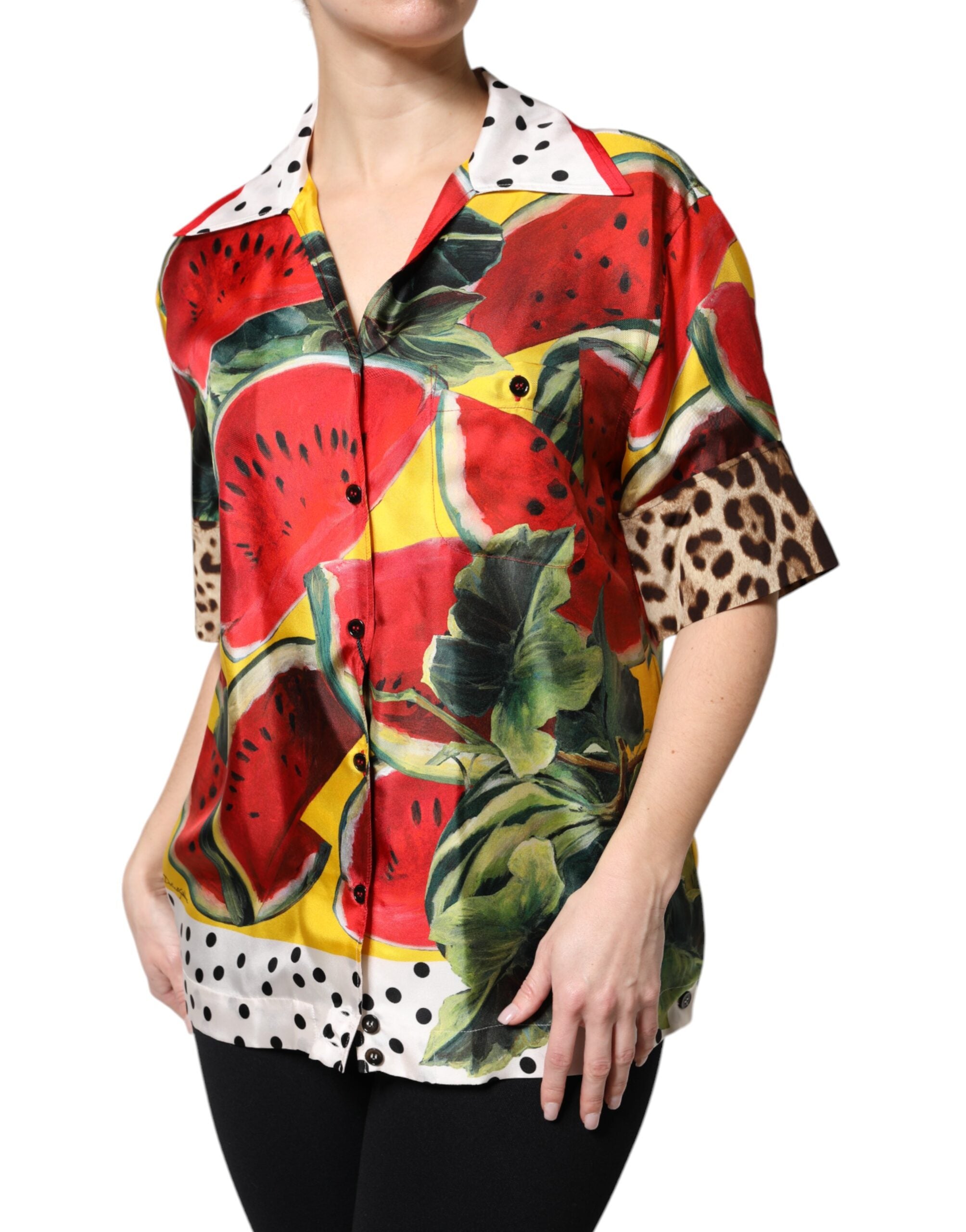 Multicolor Watermelon Collared Shirt Top - ventzia