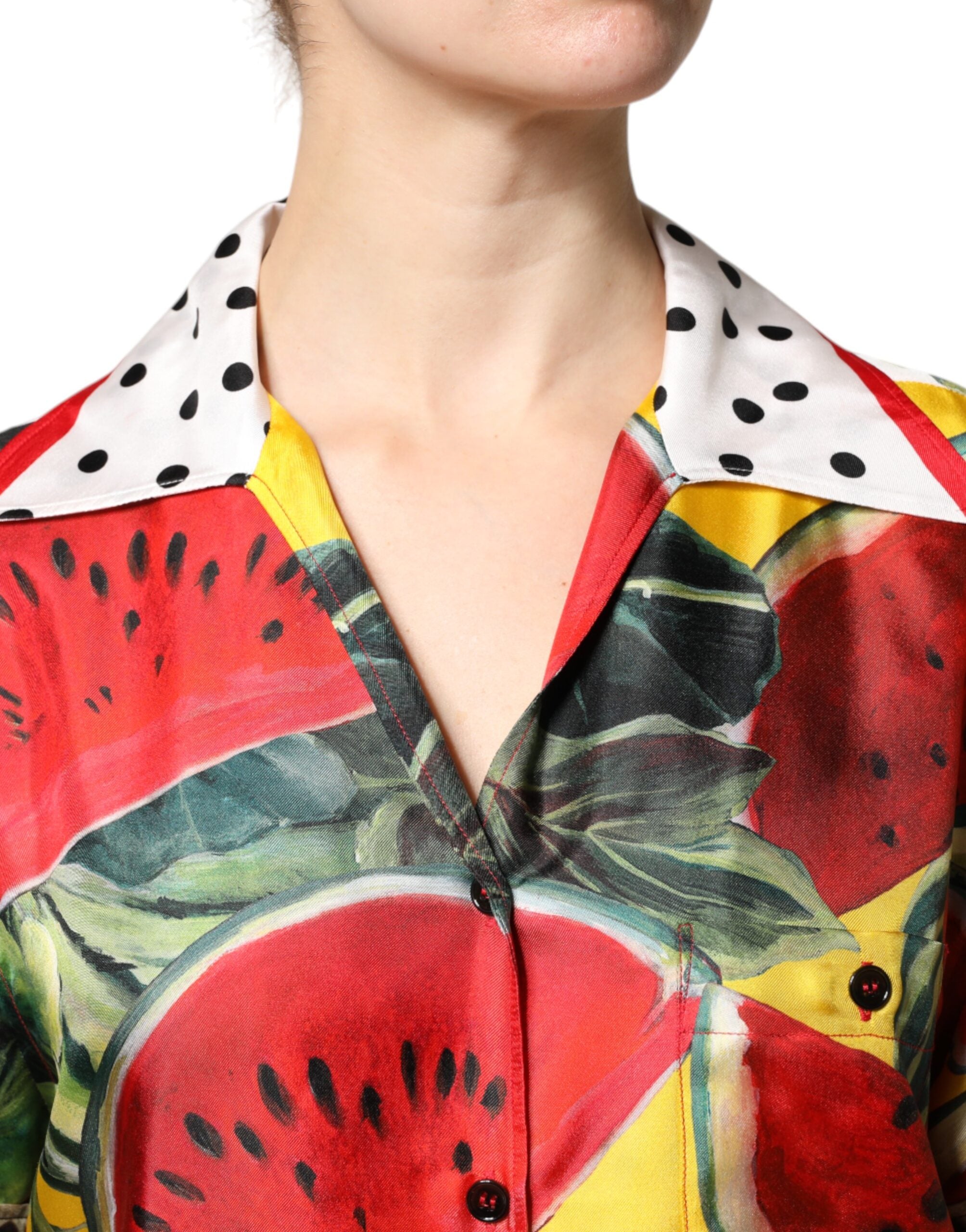 Multicolor Watermelon Collared Shirt Top - ventzia