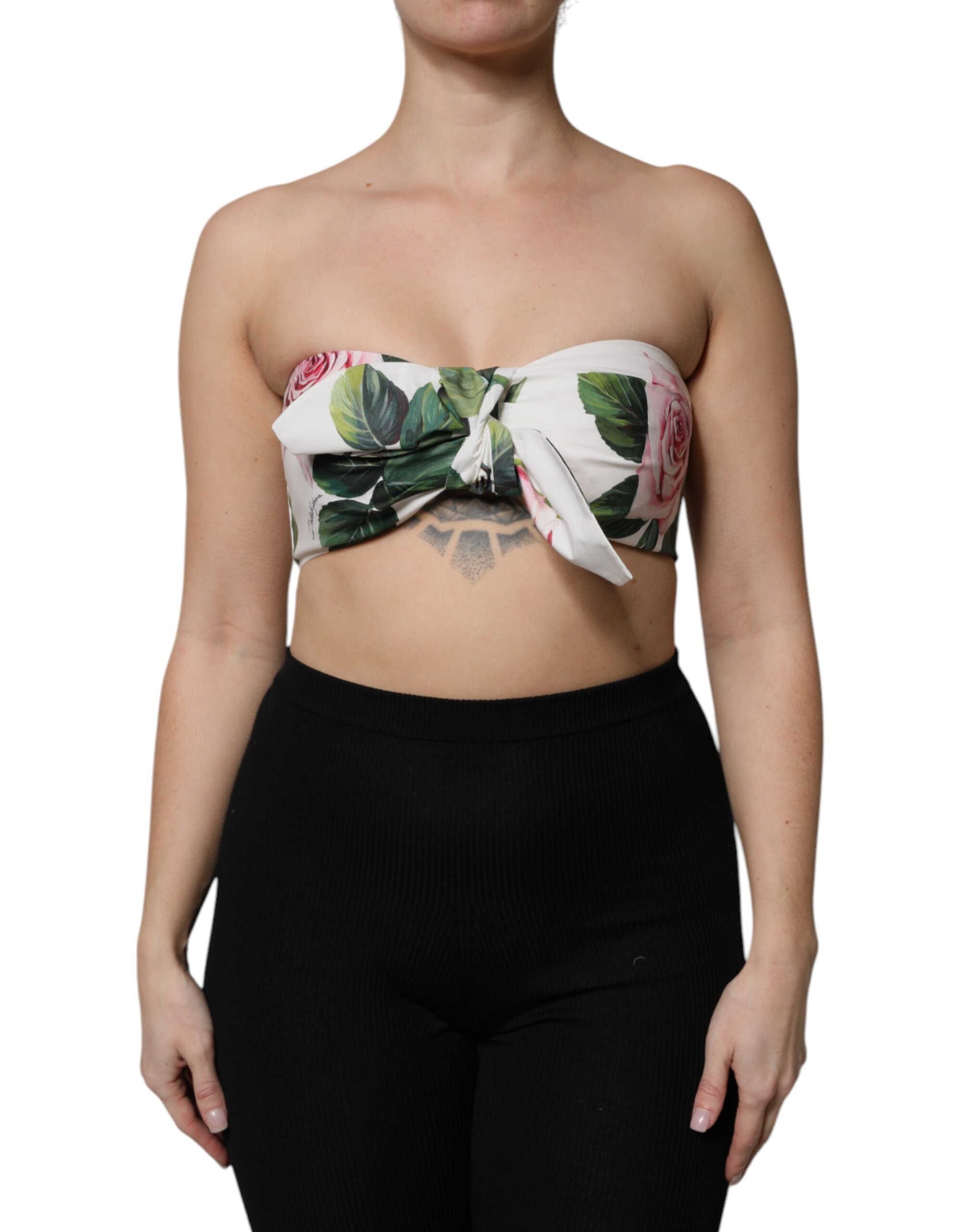 White Floral Print Cropped Bustier Corset Top - ventzia