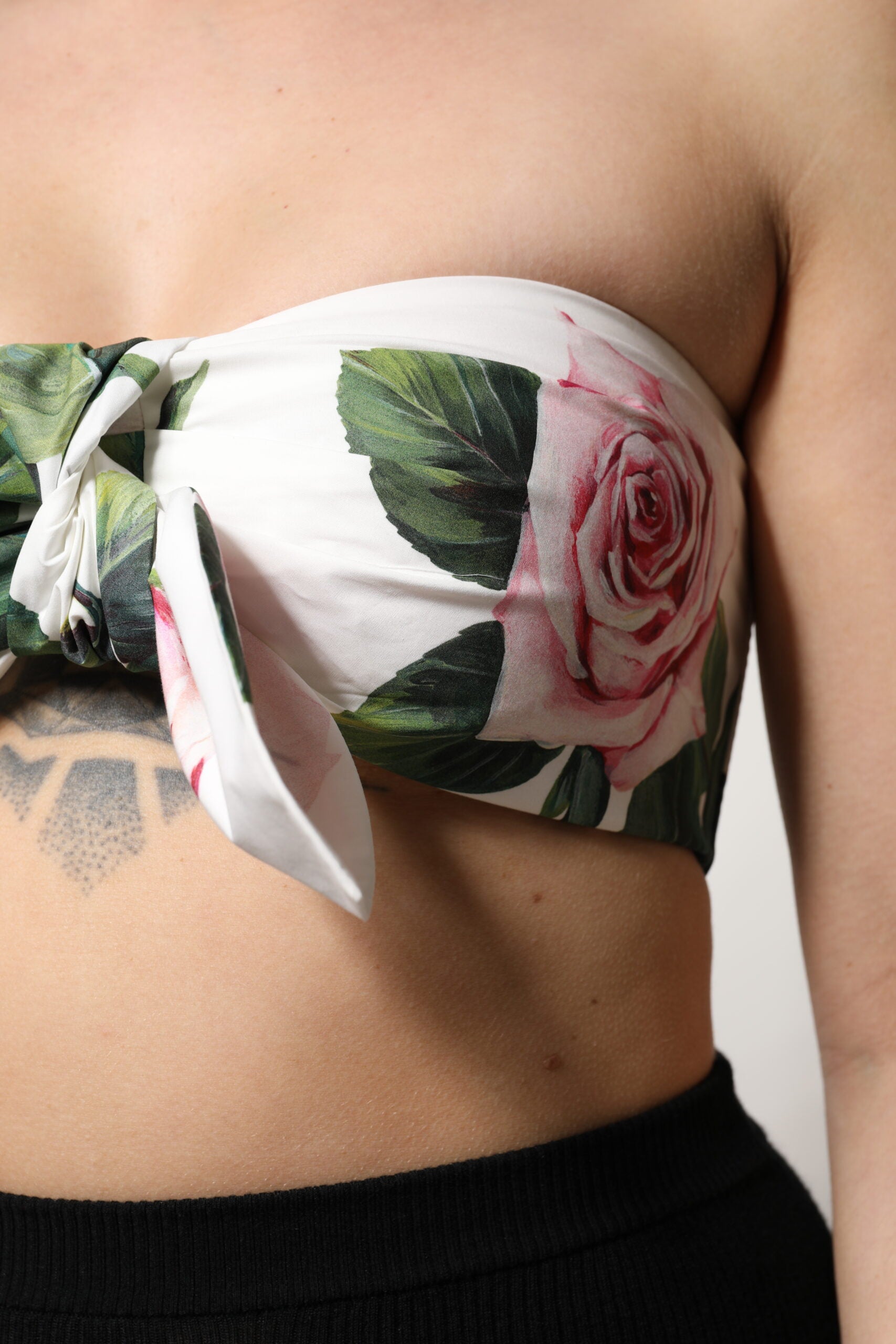 White Floral Print Cropped Bustier Corset Top - ventzia