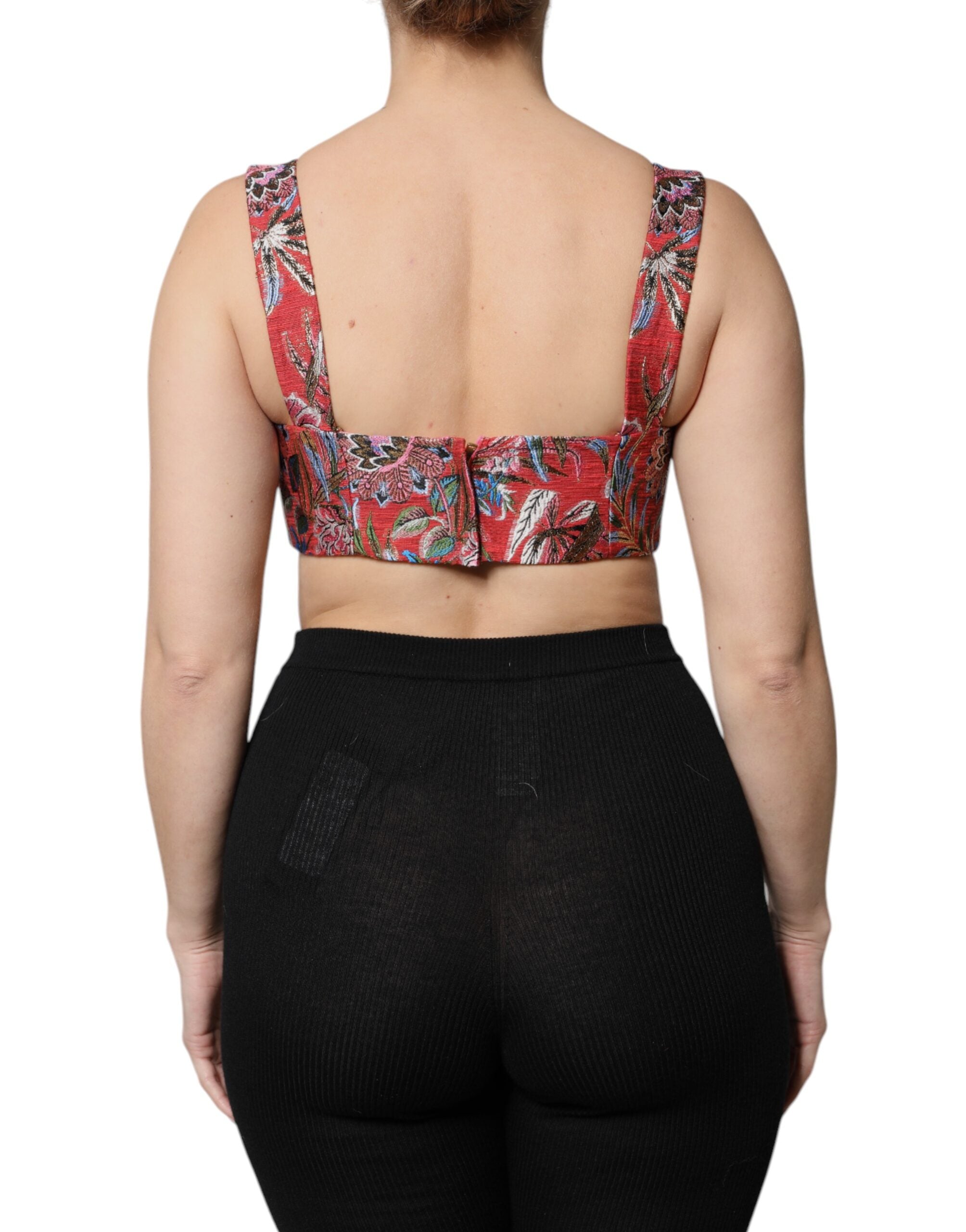 Red Floral Brocade Cropped Bustier Corset Top - ventzia