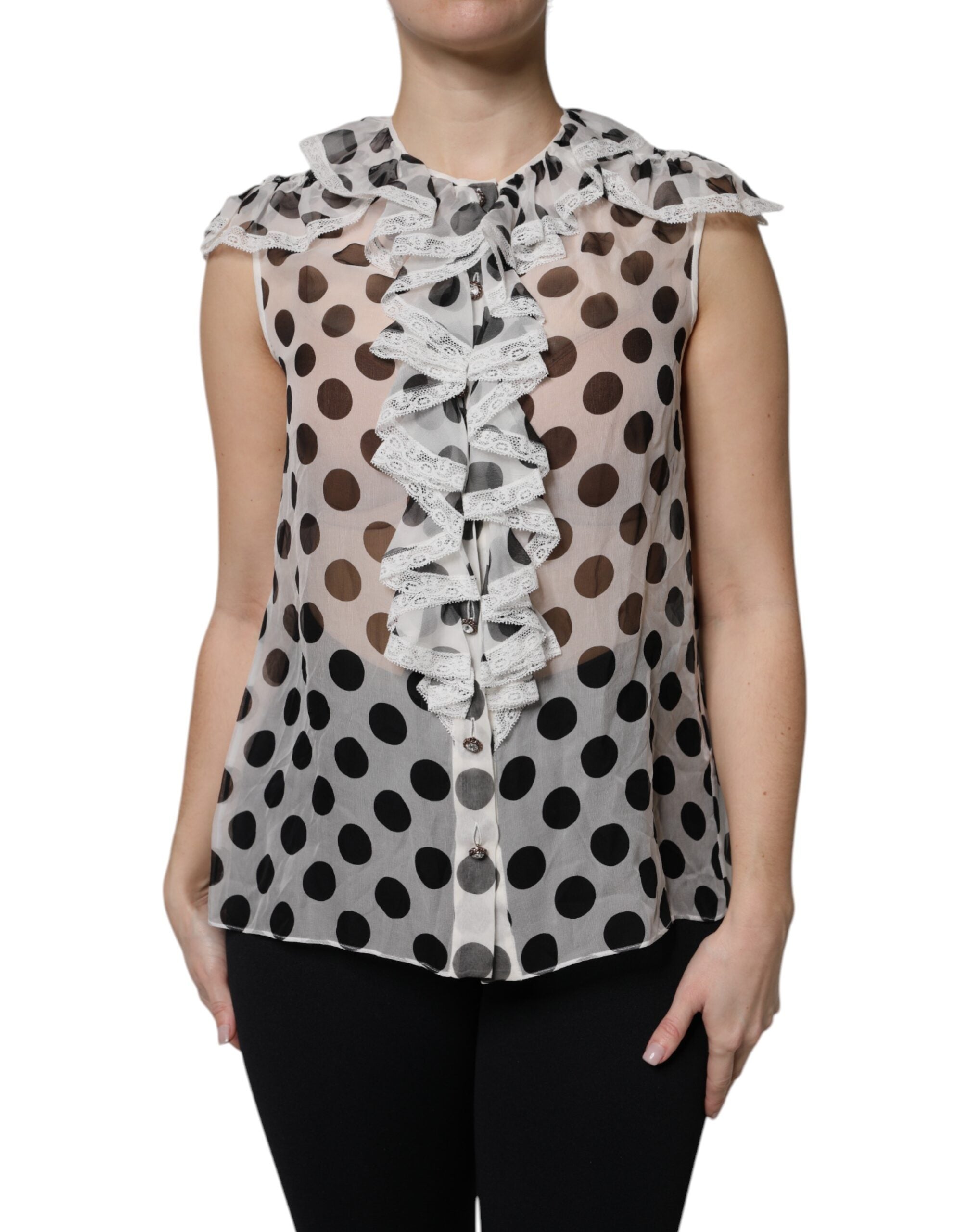 White Black Polka Dot Cotton Sleeveless Top - ventzia