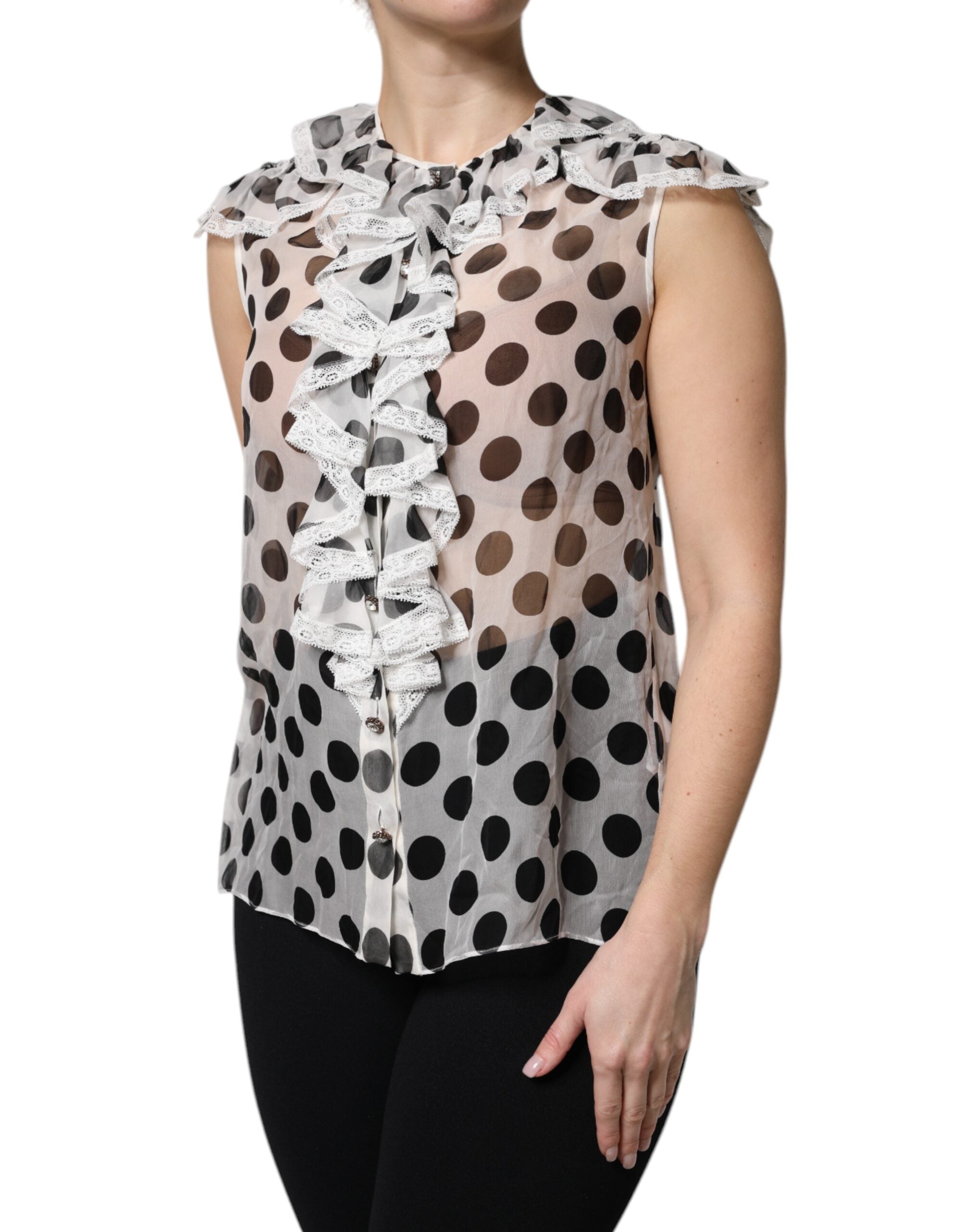 White Black Polka Dot Cotton Sleeveless Top - ventzia