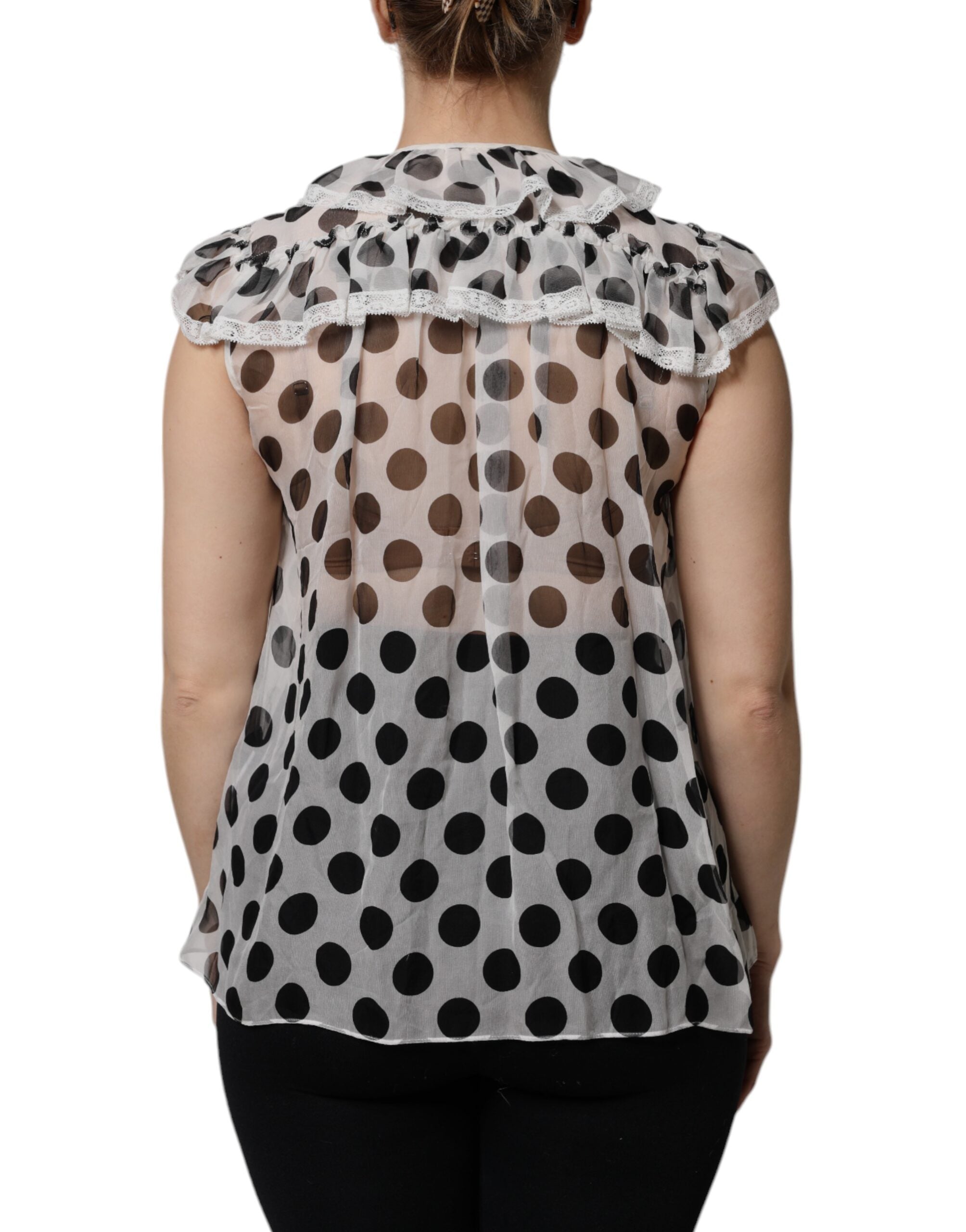 White Black Polka Dot Cotton Sleeveless Top - ventzia
