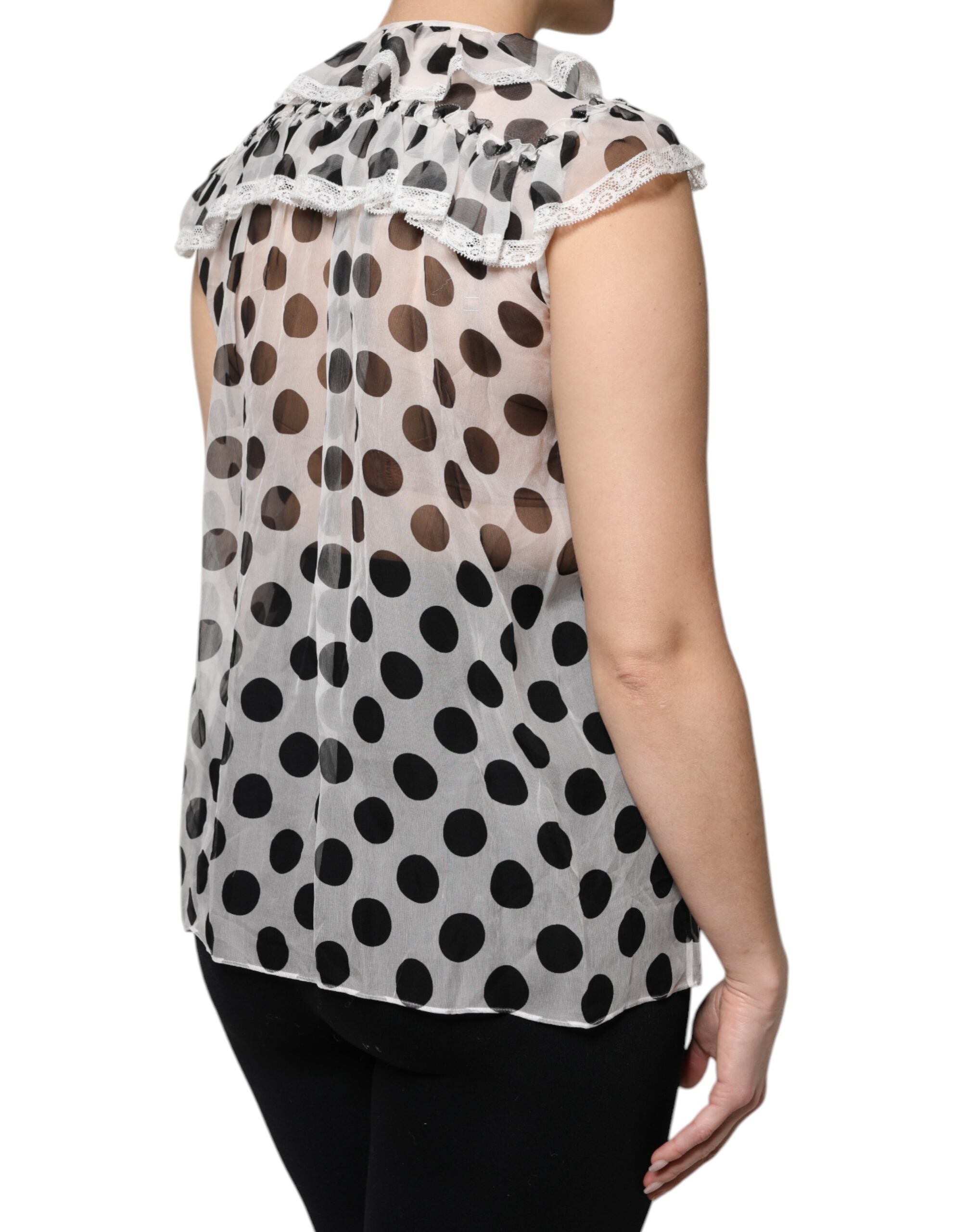White Black Polka Dot Cotton Sleeveless Top - ventzia