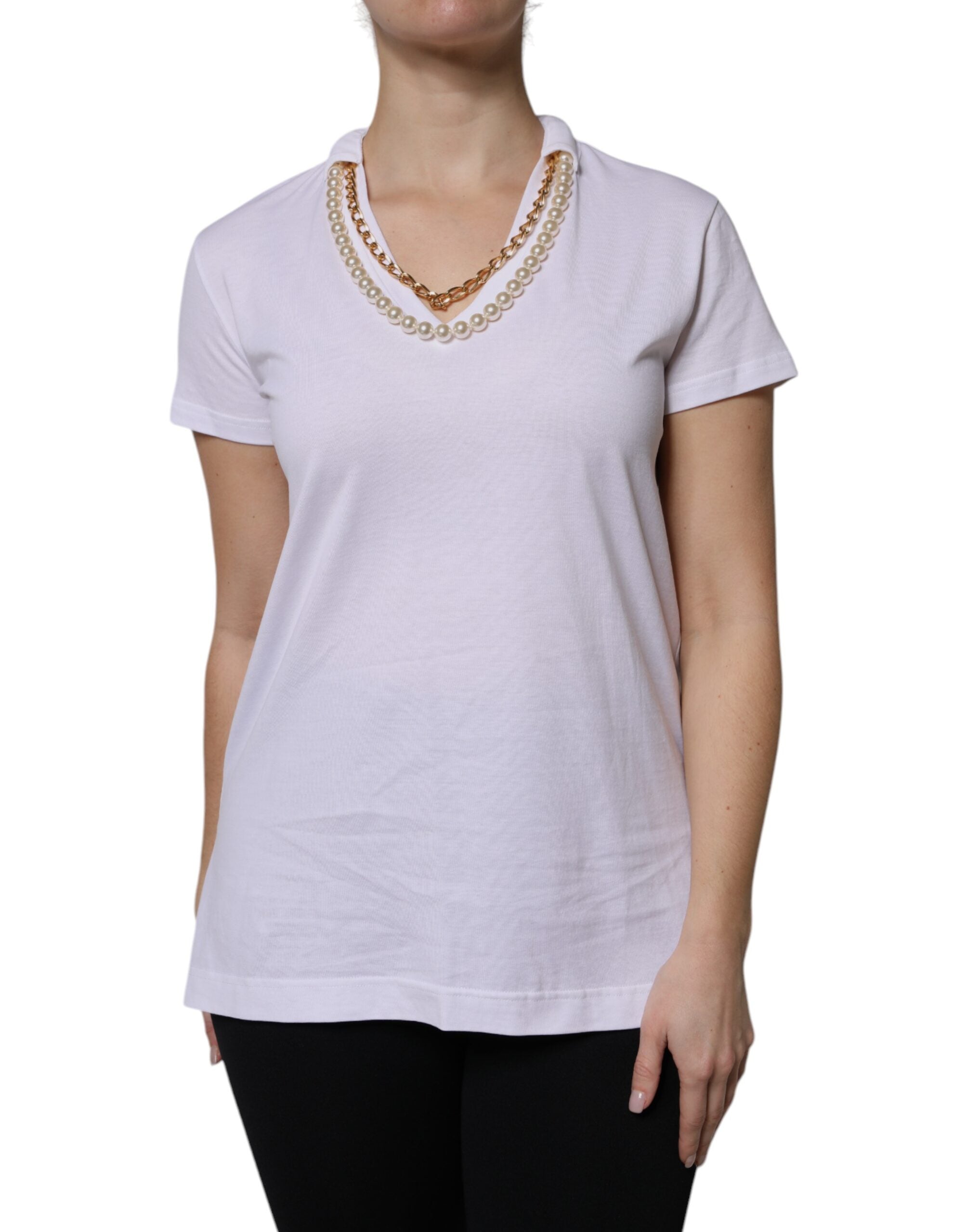 White Necklace Cotton Short Sleeve T-shirt - ventzia