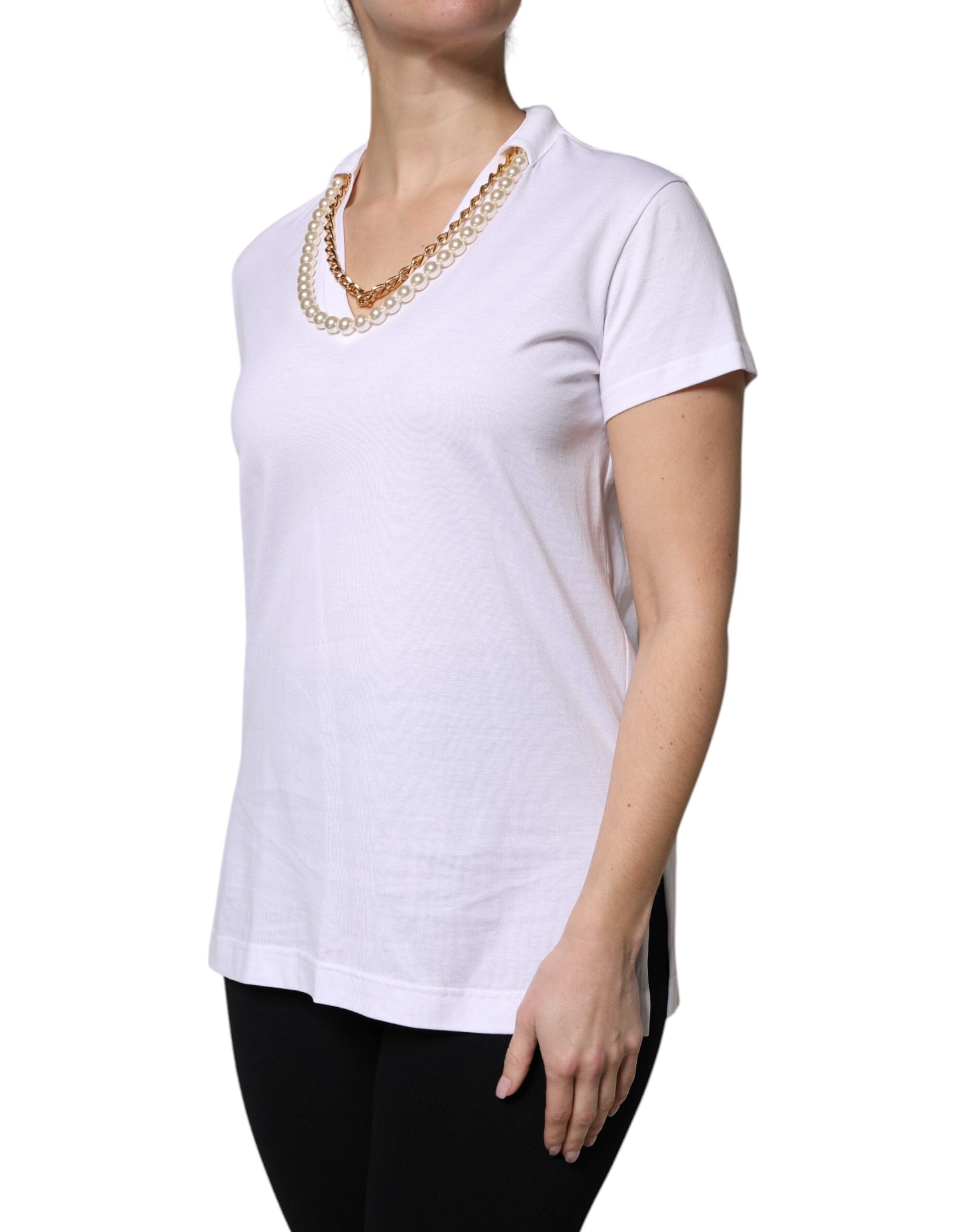 White Necklace Cotton Short Sleeve T-shirt - ventzia