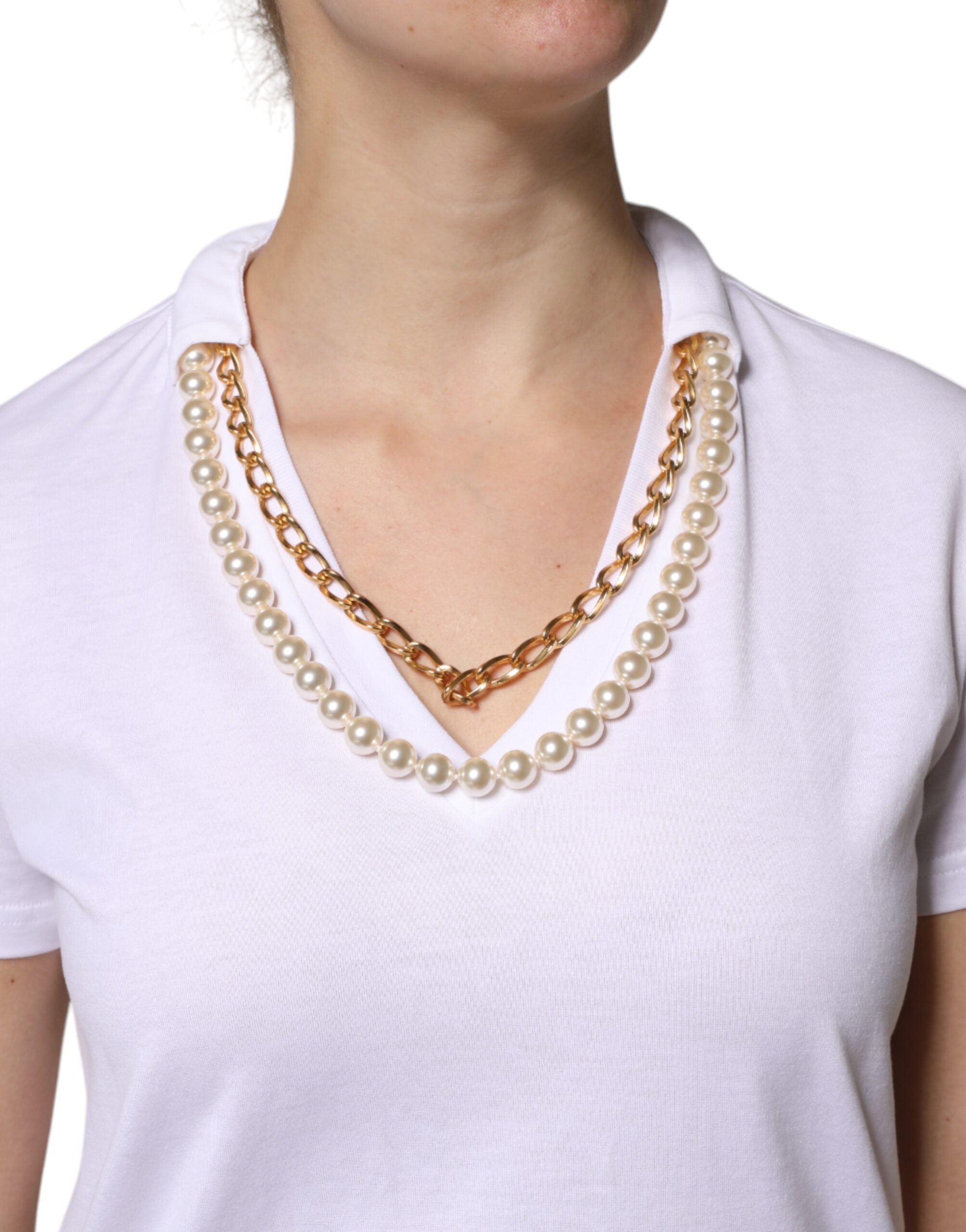 White Necklace Cotton Short Sleeve T-shirt - ventzia