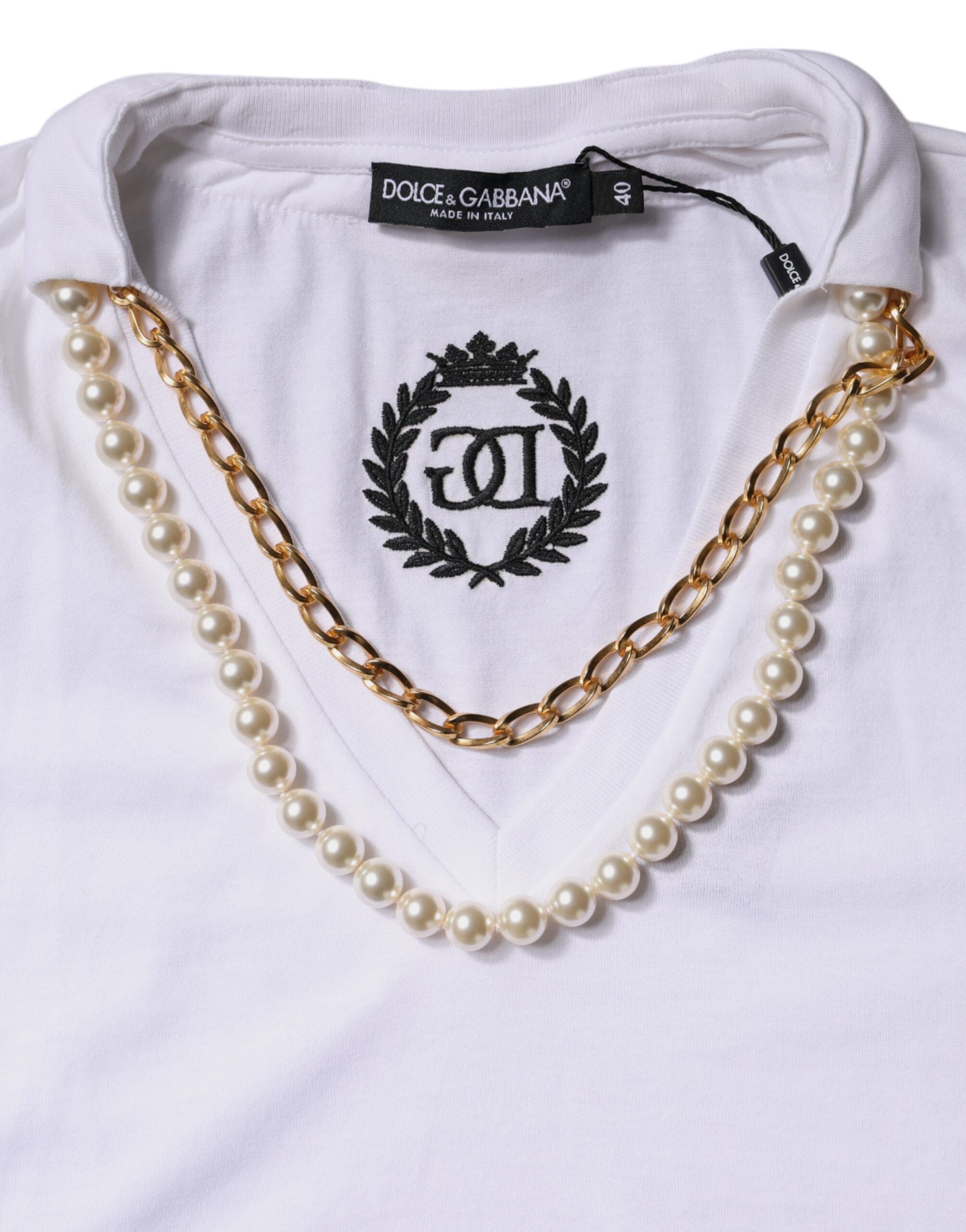 White Necklace Cotton Short Sleeve T-shirt - ventzia