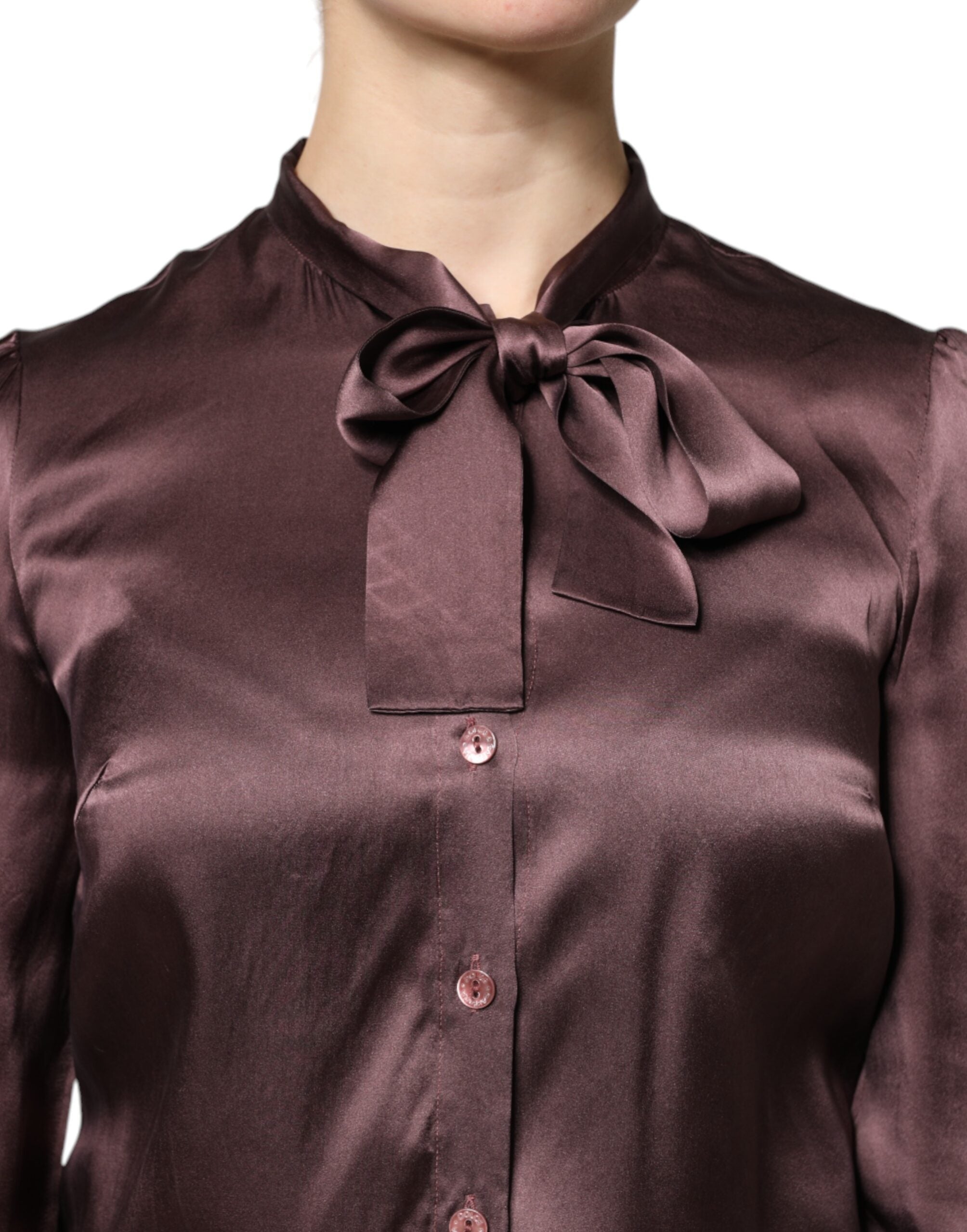 Brown Ascot Collar Long Sleeve Blouse Top - ventzia