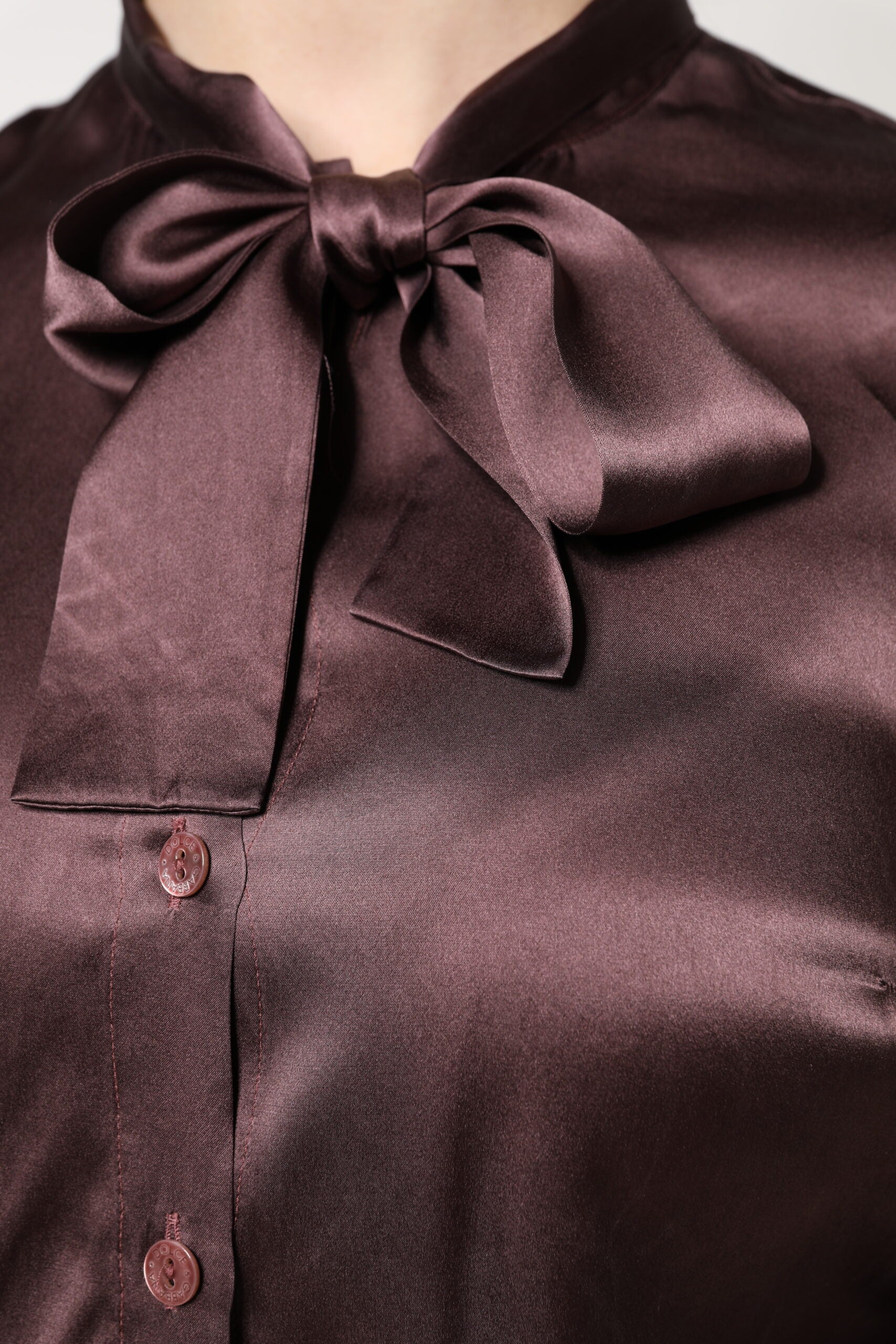 Brown Ascot Collar Long Sleeve Blouse Top - ventzia