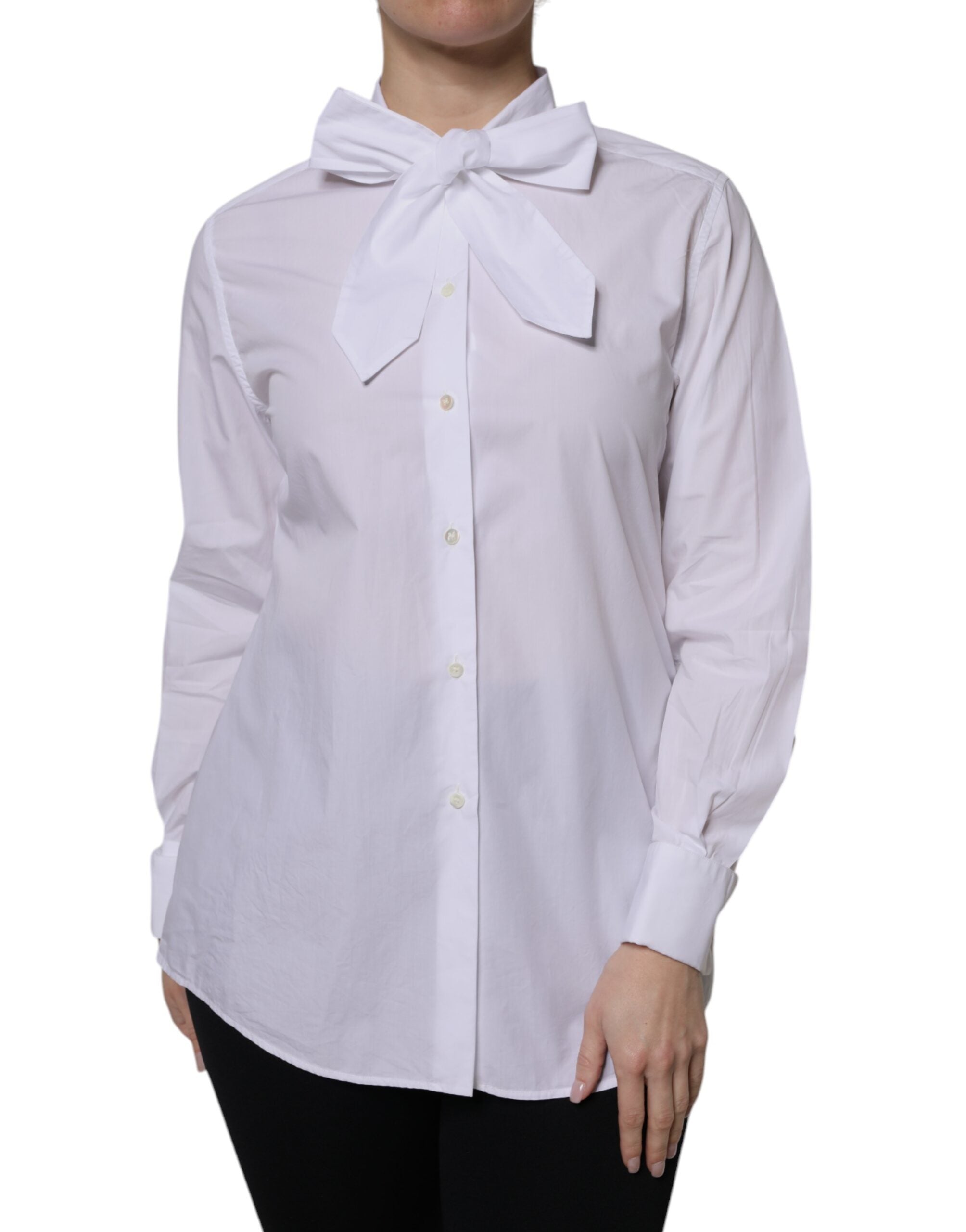 White Ascot Collar Long Sleeve Blouse Top - ventzia