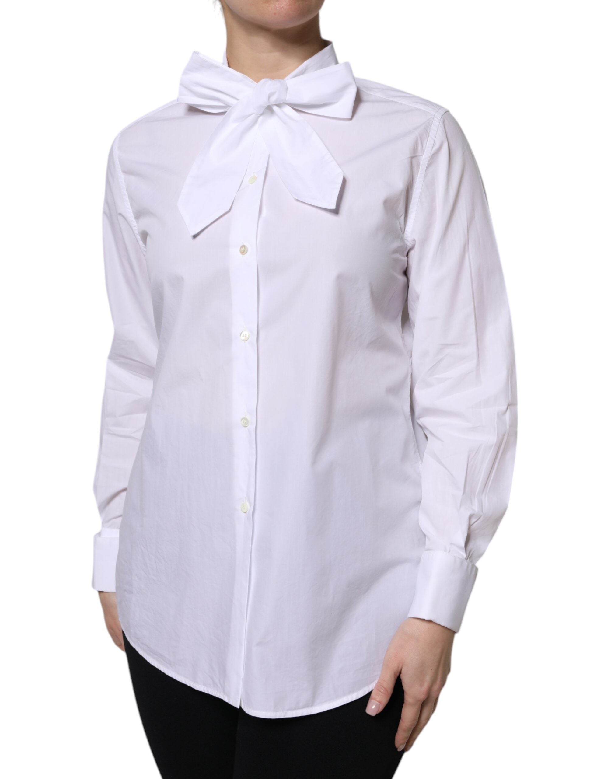 White Ascot Collar Long Sleeve Blouse Top - ventzia