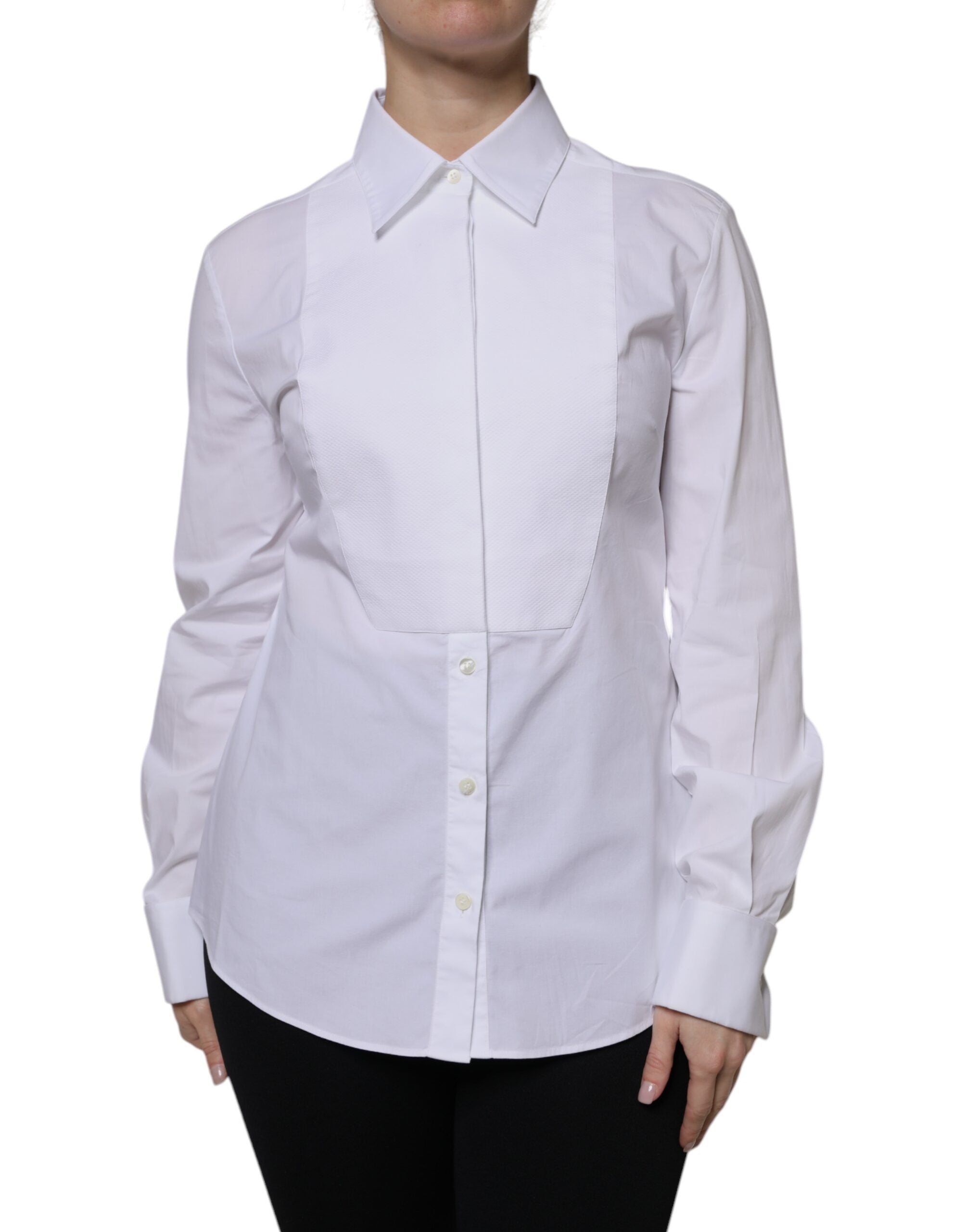 White Cotton Dress Collared Dress Shirt Top - ventzia