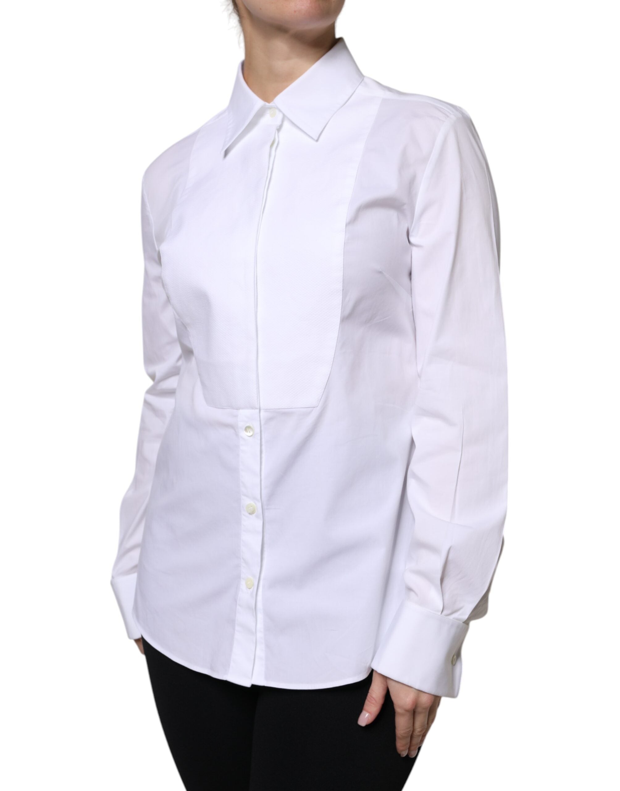 White Cotton Dress Collared Dress Shirt Top - ventzia