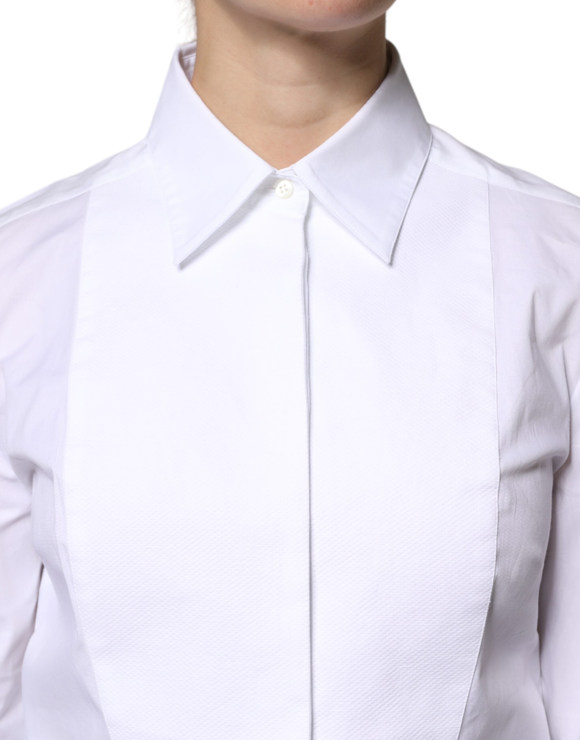 White Cotton Dress Collared Dress Shirt Top - ventzia
