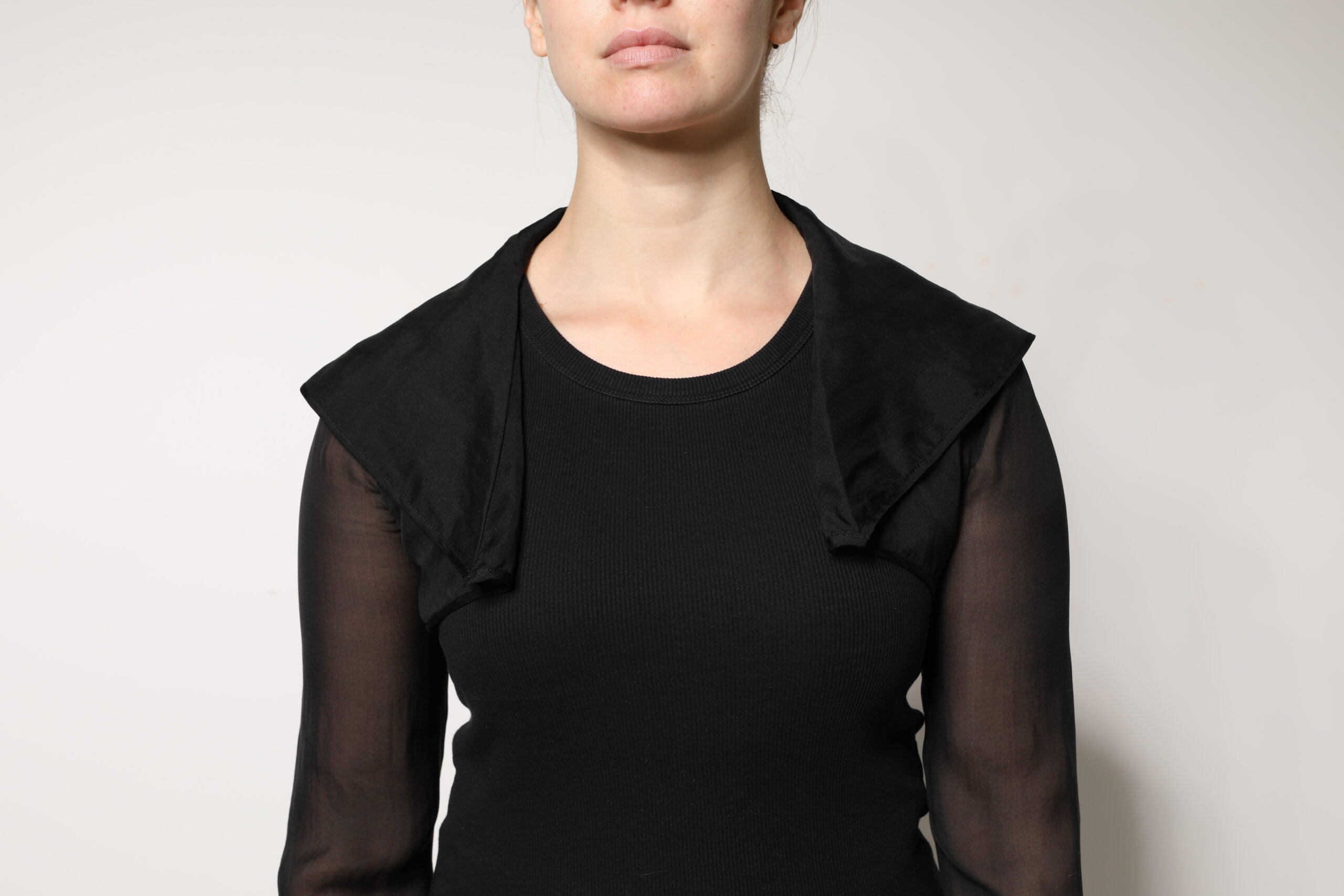Black Silk Sheer Long Sleeves Blouse Top - ventzia