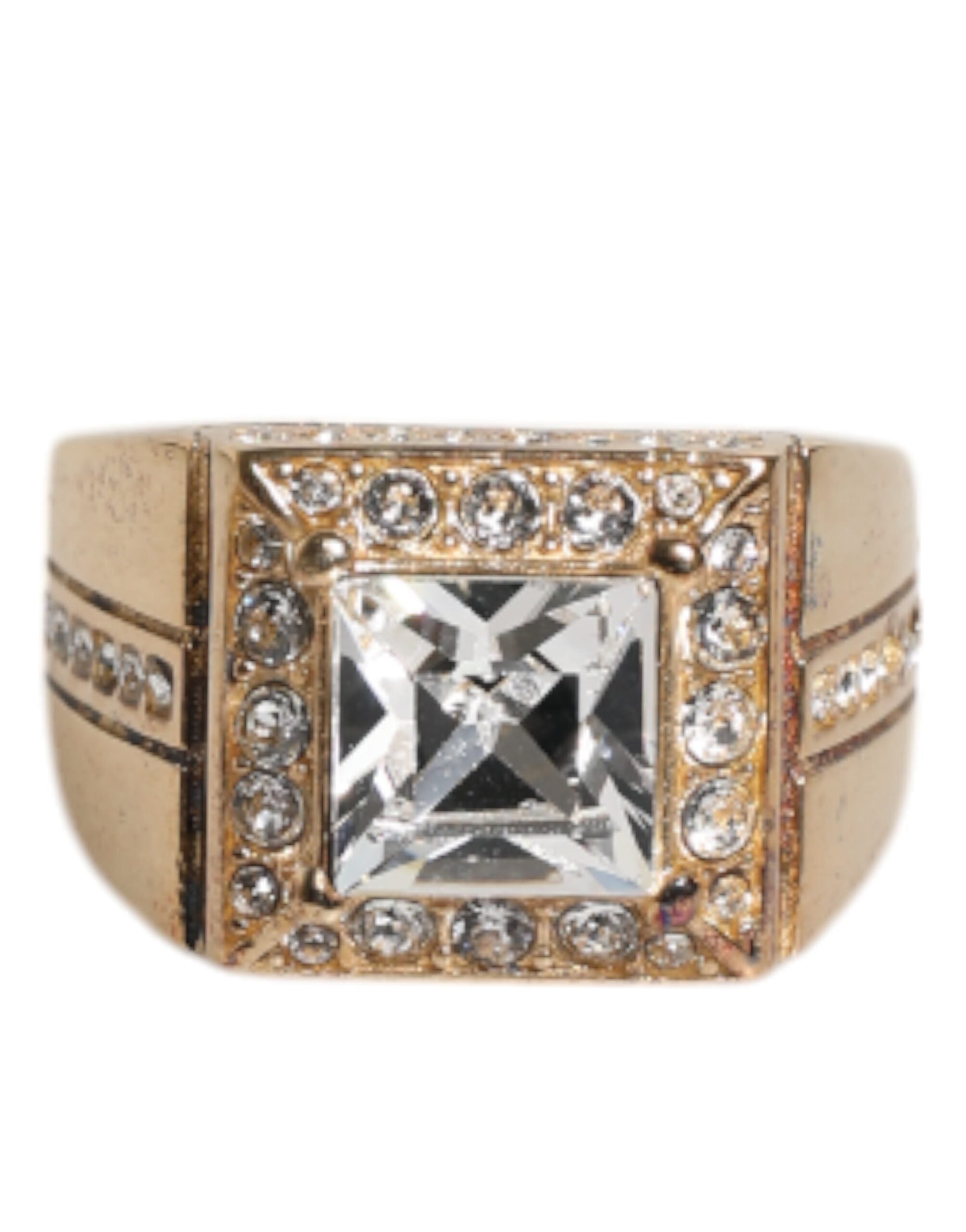 Gold Tone Sterling Silver 925 Crystals Ring - ventzia