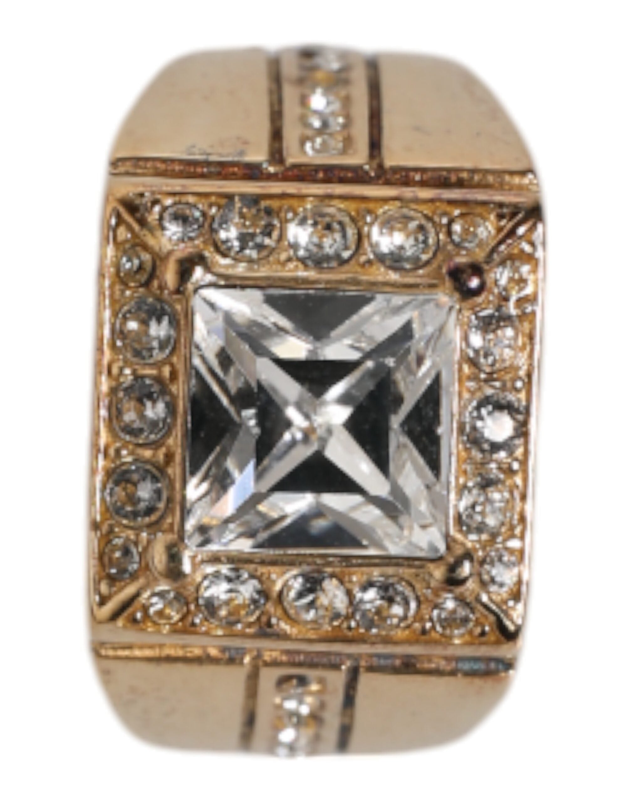 Gold Tone Sterling Silver 925 Crystals Ring - ventzia