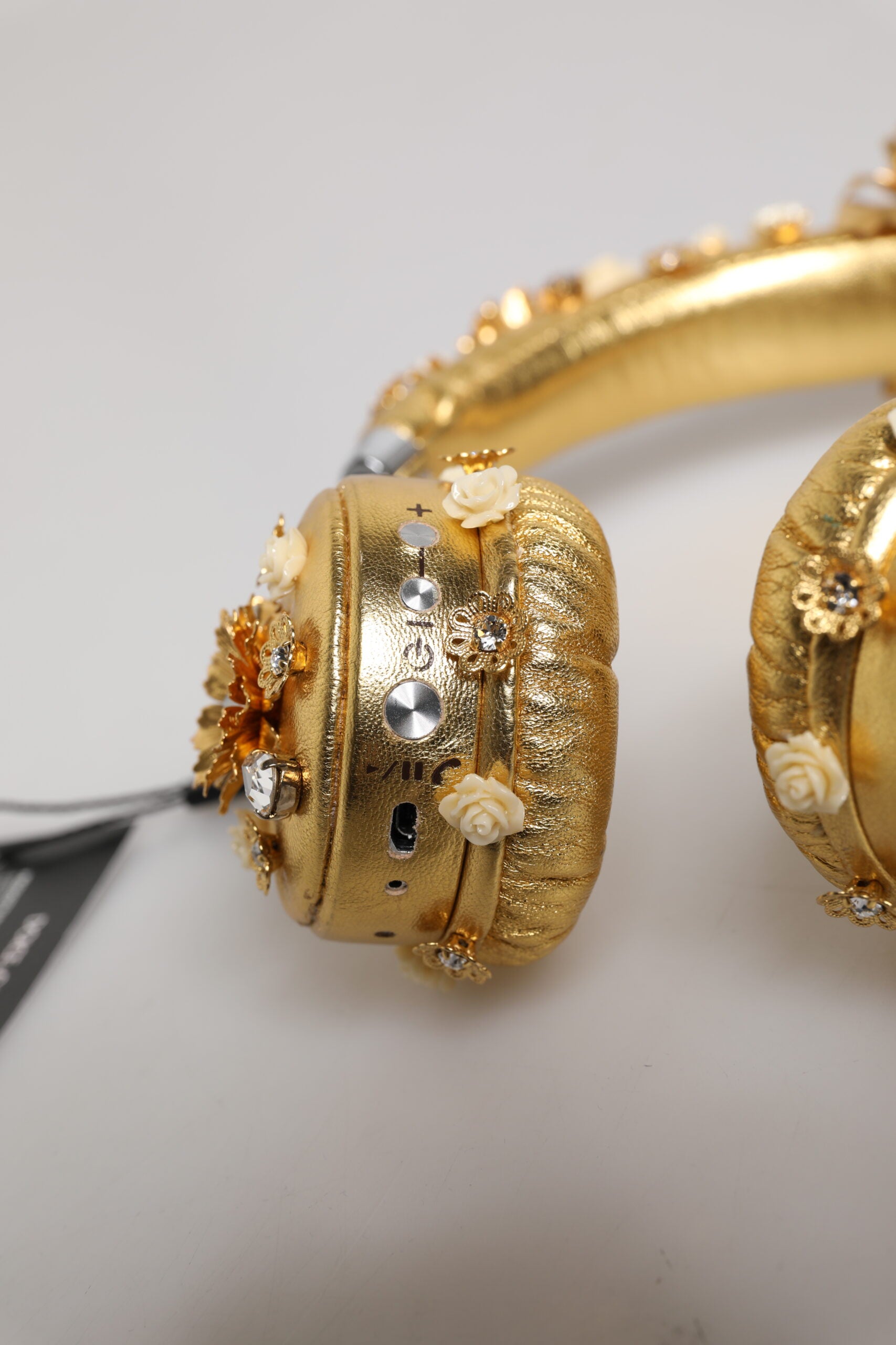 Gold Leather Floral Crystal Angel Headset Headphones - ventzia