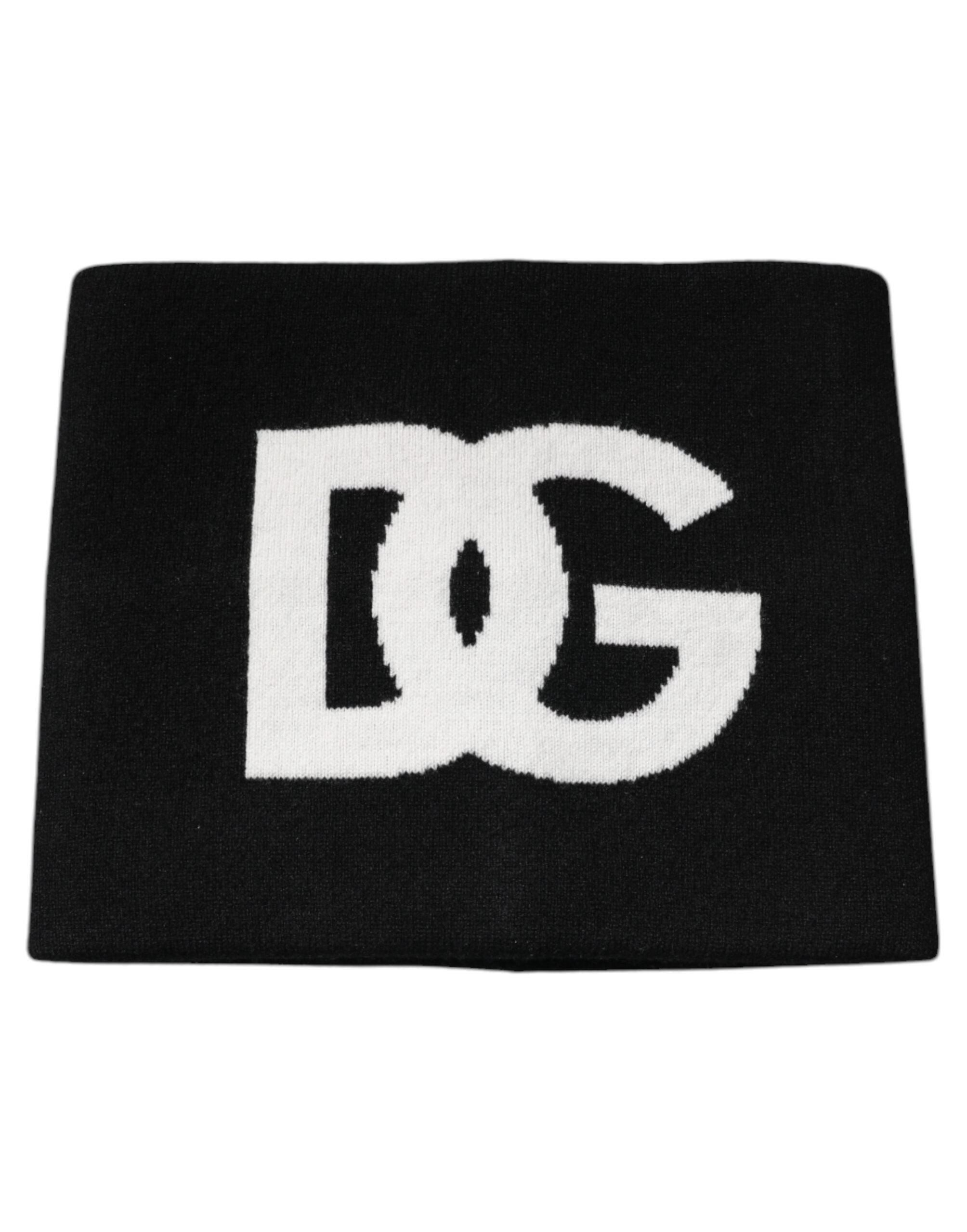 Black Cashmere DG Logo Square Handkerchief Scarf - ventzia