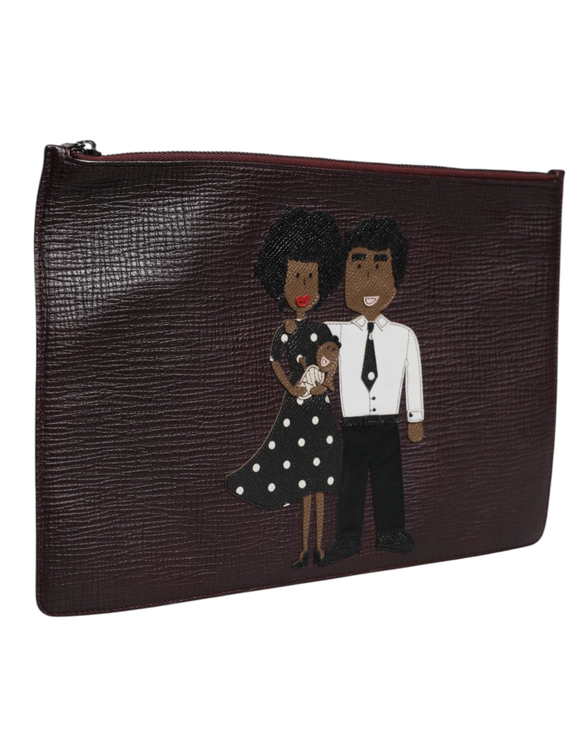 Brown Leather #DGFAMILY Embellished Men Clutch Pouch Bag - ventzia