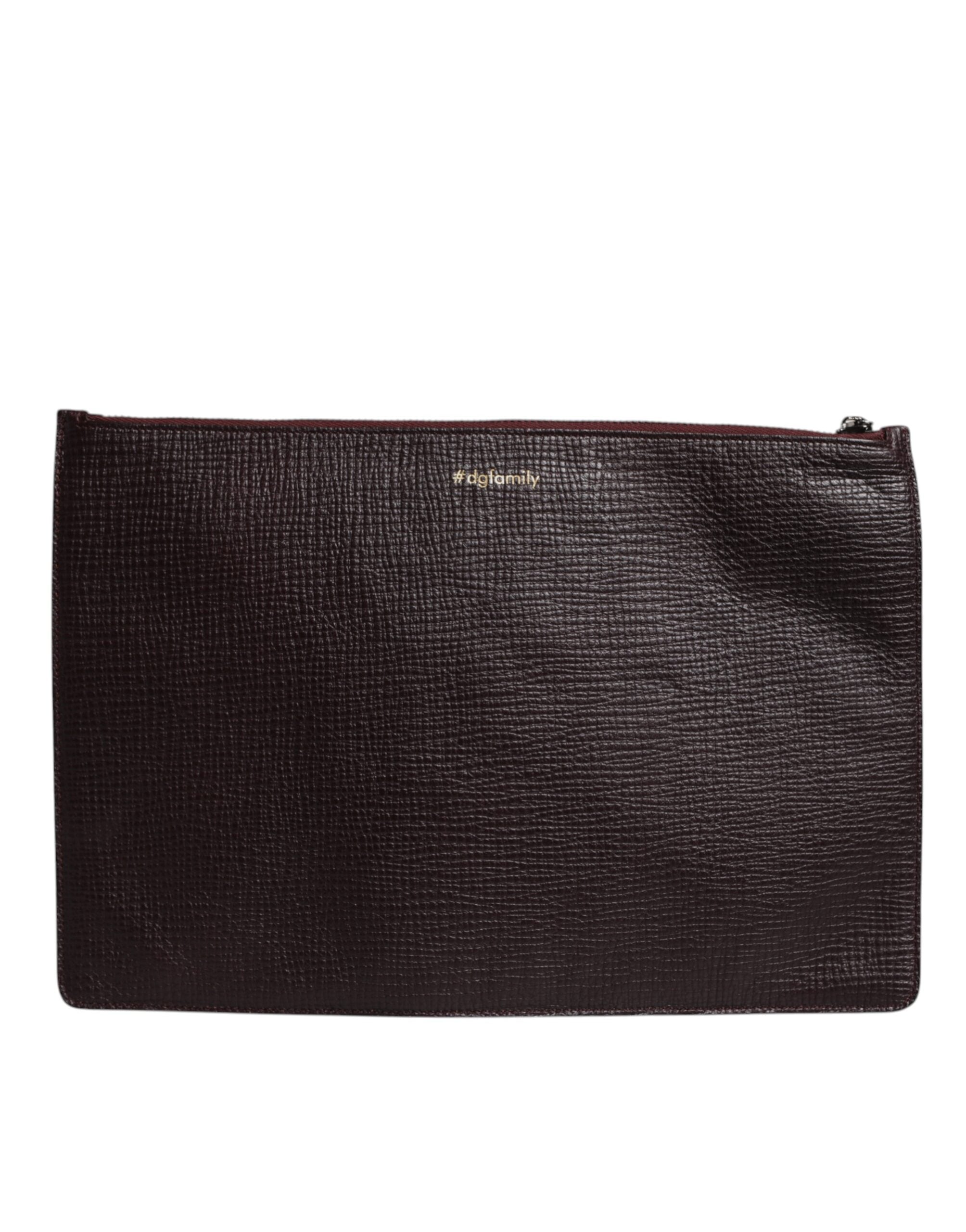 Brown Leather #DGFAMILY Embellished Men Clutch Pouch Bag - ventzia