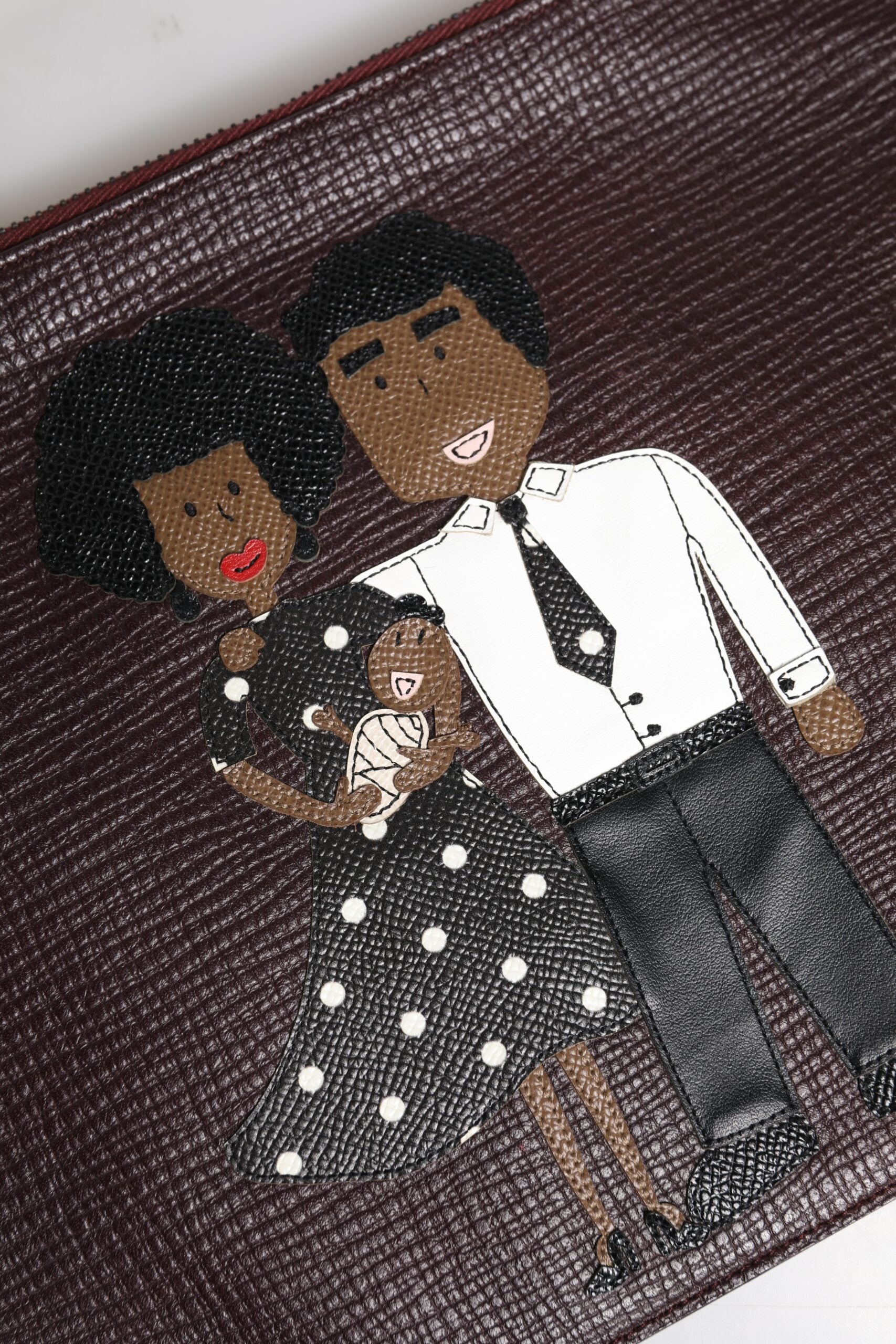Brown Leather #DGFAMILY Embellished Men Clutch Pouch Bag - ventzia