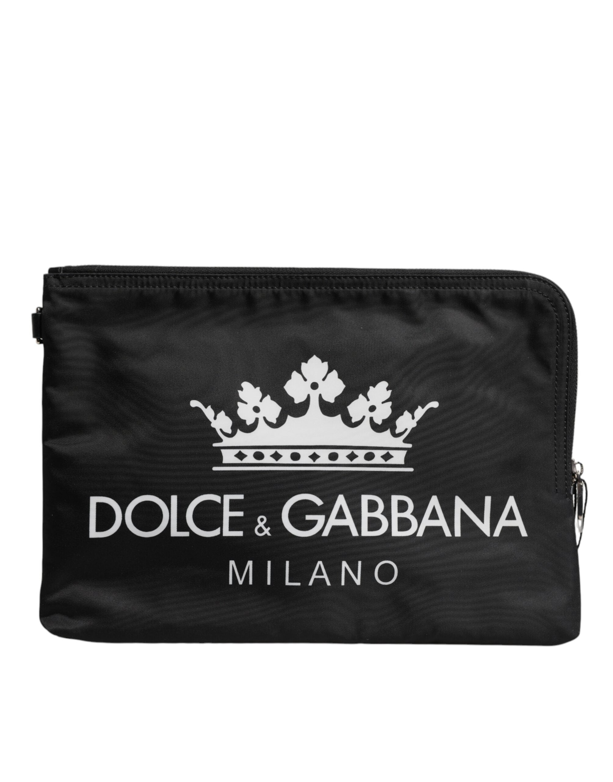 Black DG Milano Print Nylon Pouch Clutch Bag - ventzia
